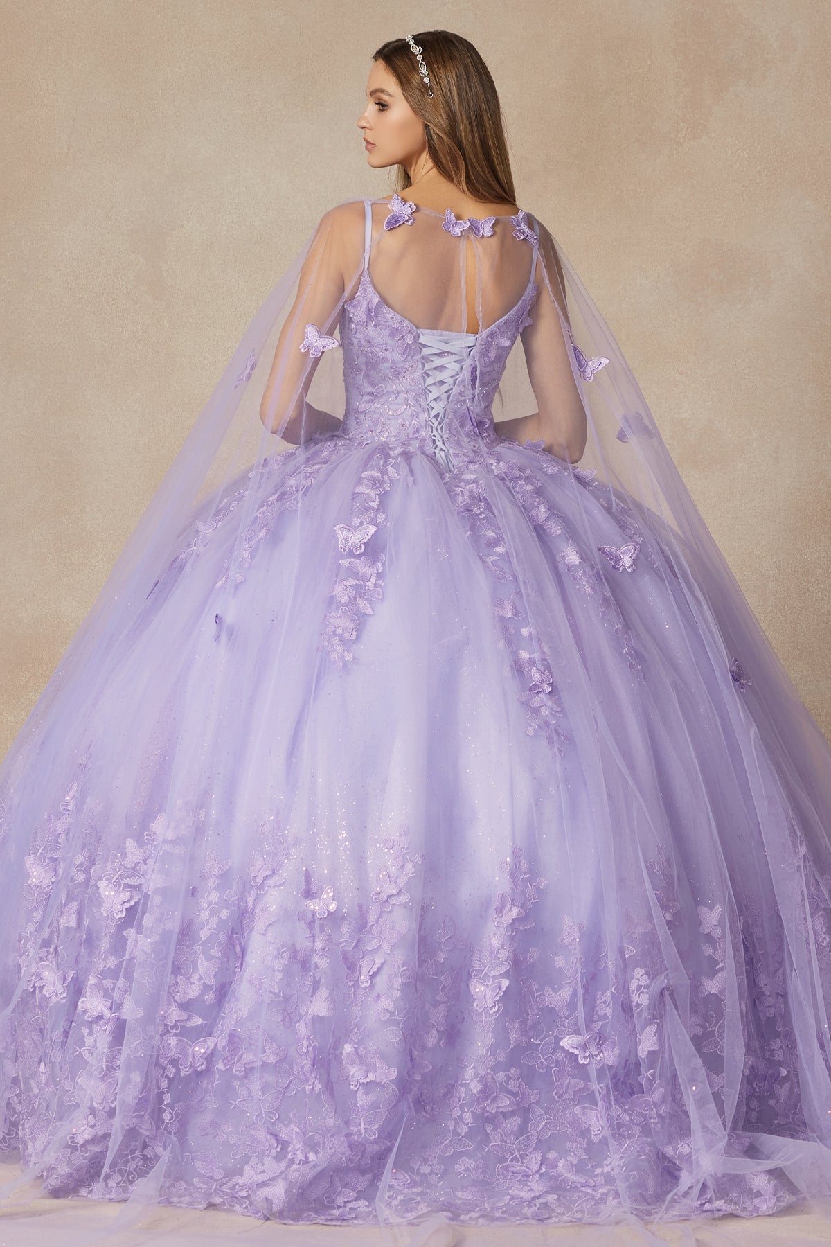 Quinceniera Dresses Long Ball Gown Lace Glitter Quinceniera Dress Juliet JT1442 Lilac