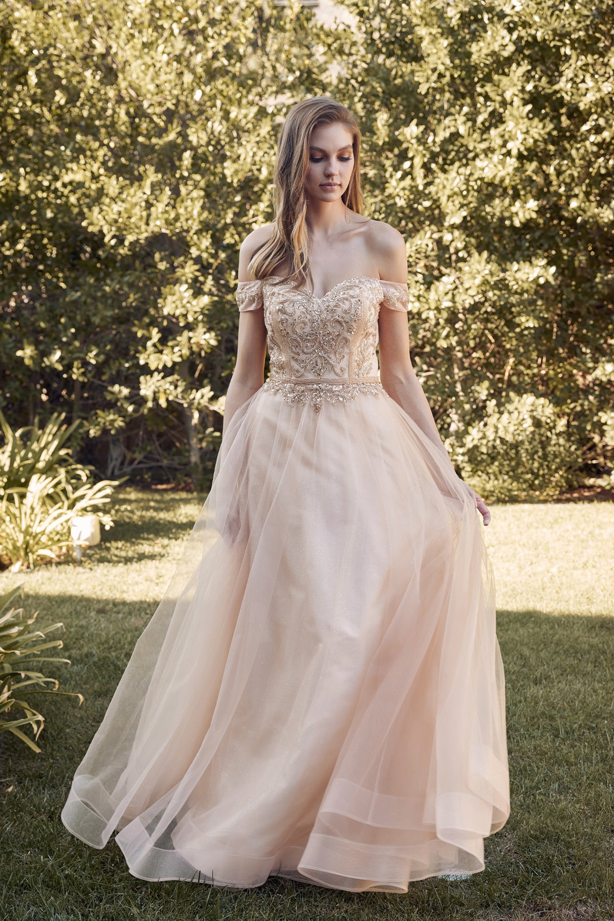Prom Dresses Long Ball Gown Beaded Prom Dress Gold