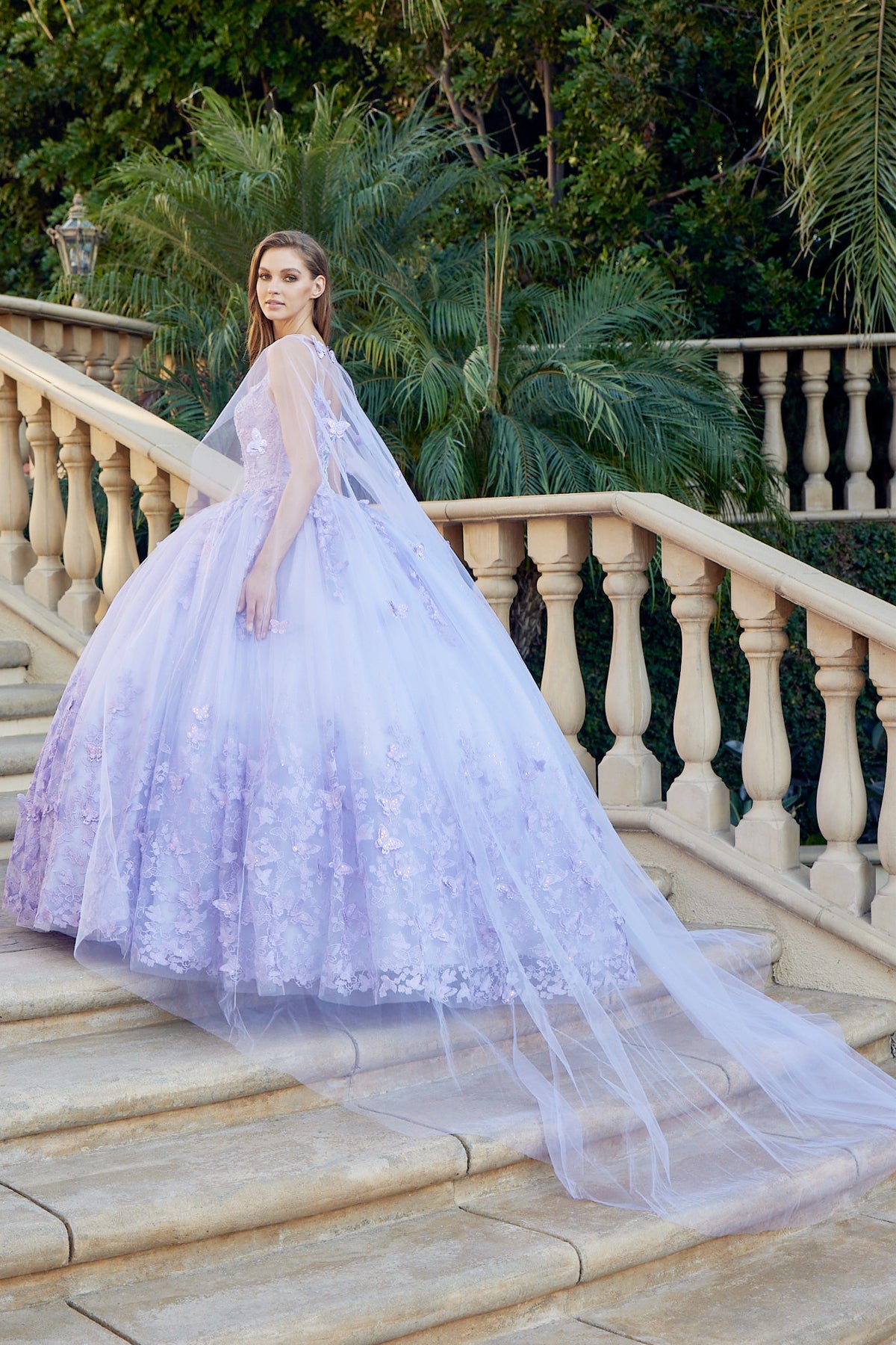 Quinceniera Dresses Long Ball Gown Lace Glitter Quinceniera Dress Juliet JT1442 Lilac
