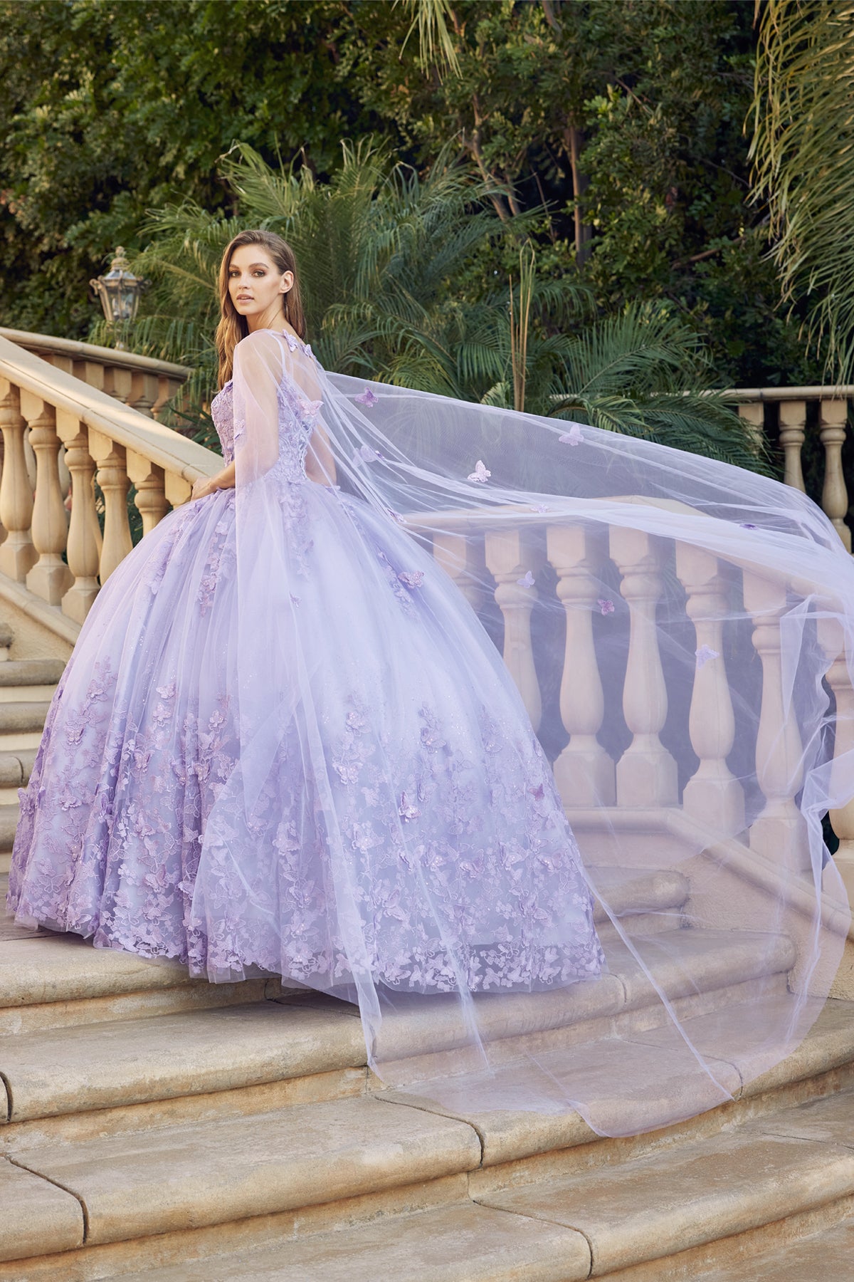 Quinceniera Dresses Long Ball Gown Lace Glitter Quinceniera Dress Juliet JT1442 Lilac
