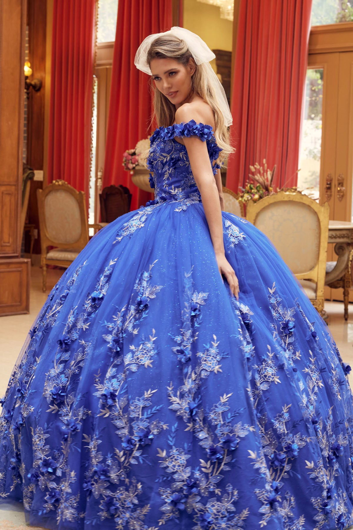 Quinceniera Dresses Long Ball Gown Floral Quinceniera Dress Juliet JT1447 Royal Blue