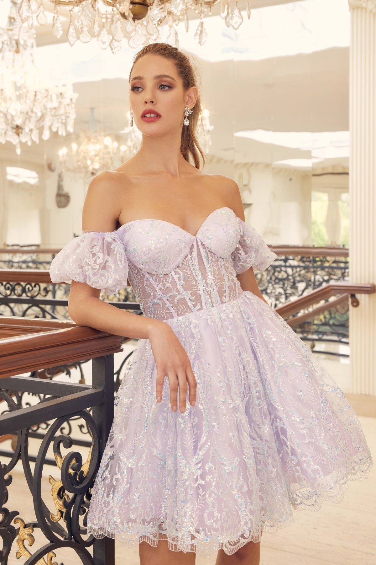 Cocktail Dresses Lace Applique Short Glitter Mini Corset Homecoming Cocktail Dress Juliet JT891 Snow Lilac
