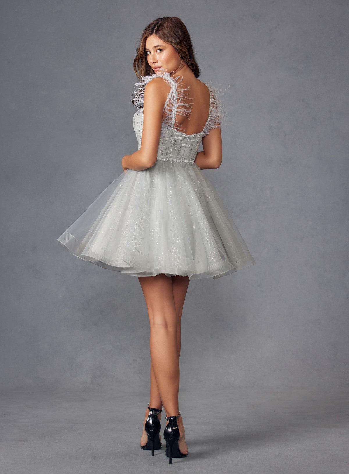 Cocktail Dresses Short Cocktail Feather Dress Silver