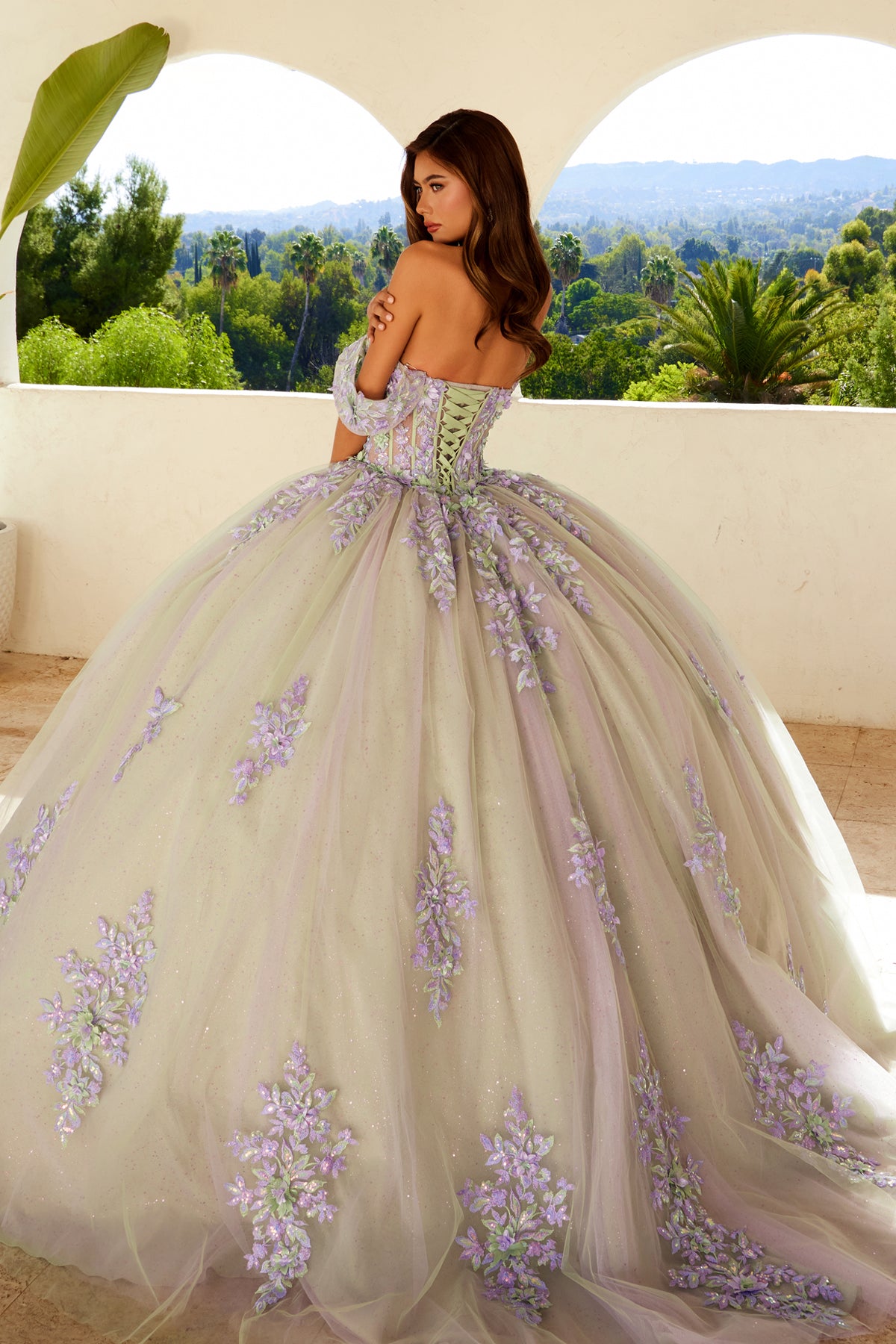 Quinceniera Dresses Ball Gown Long Sweet 16 Floral Quinceanera Dress Lilac Sage