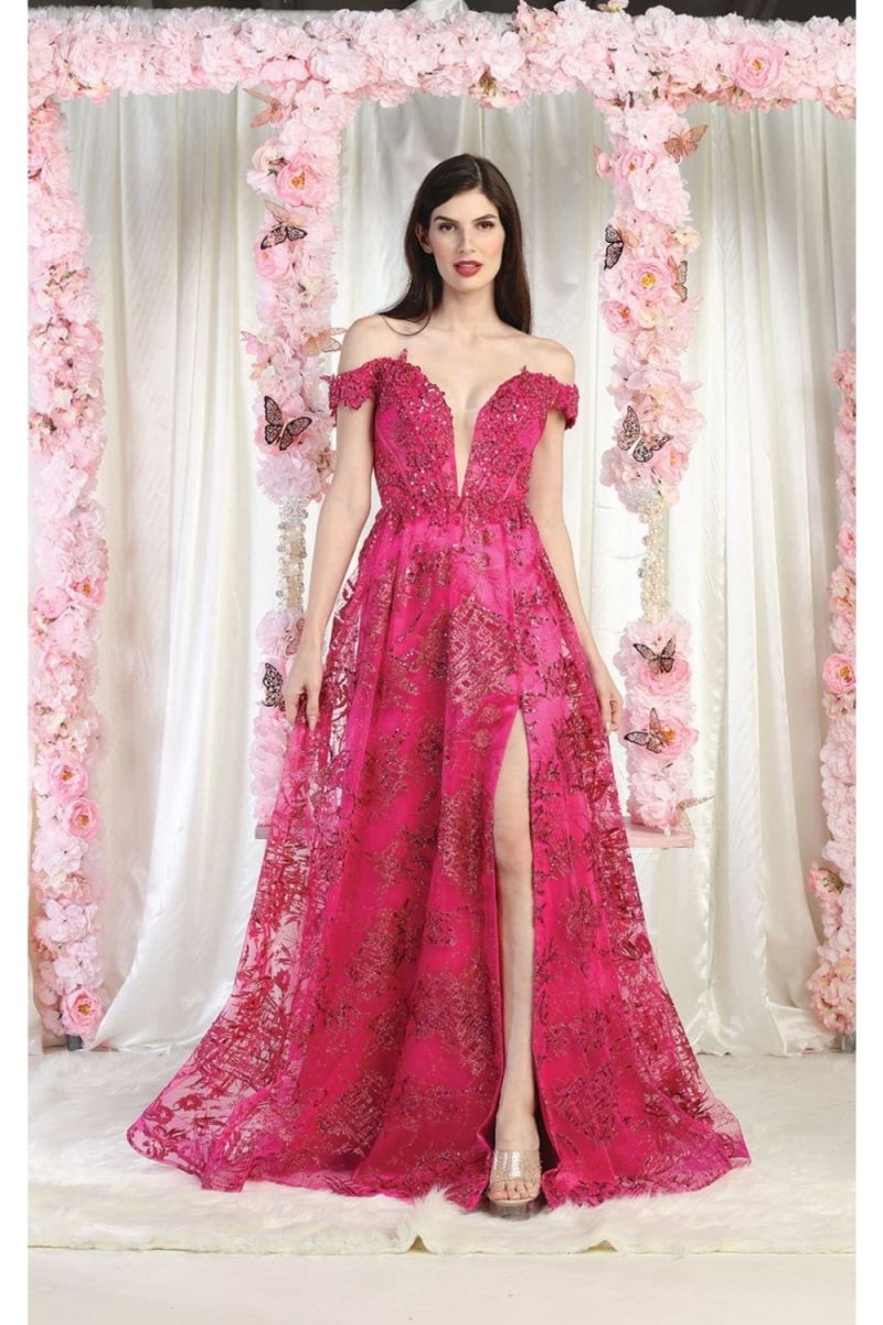 Off-the-Shoulder Floor-Length Tulle Prom A-Line May Queen 1975