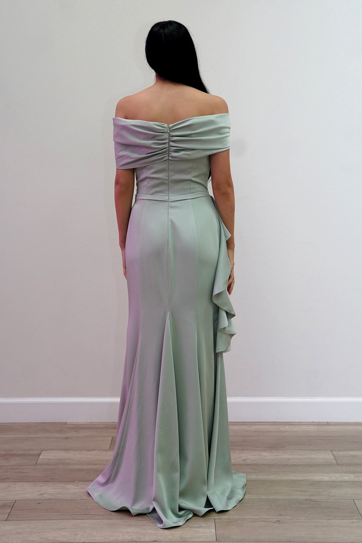 Prom Dresses 3D Floral Fitted Ruffle Long Formal Prom Dress Olive Green