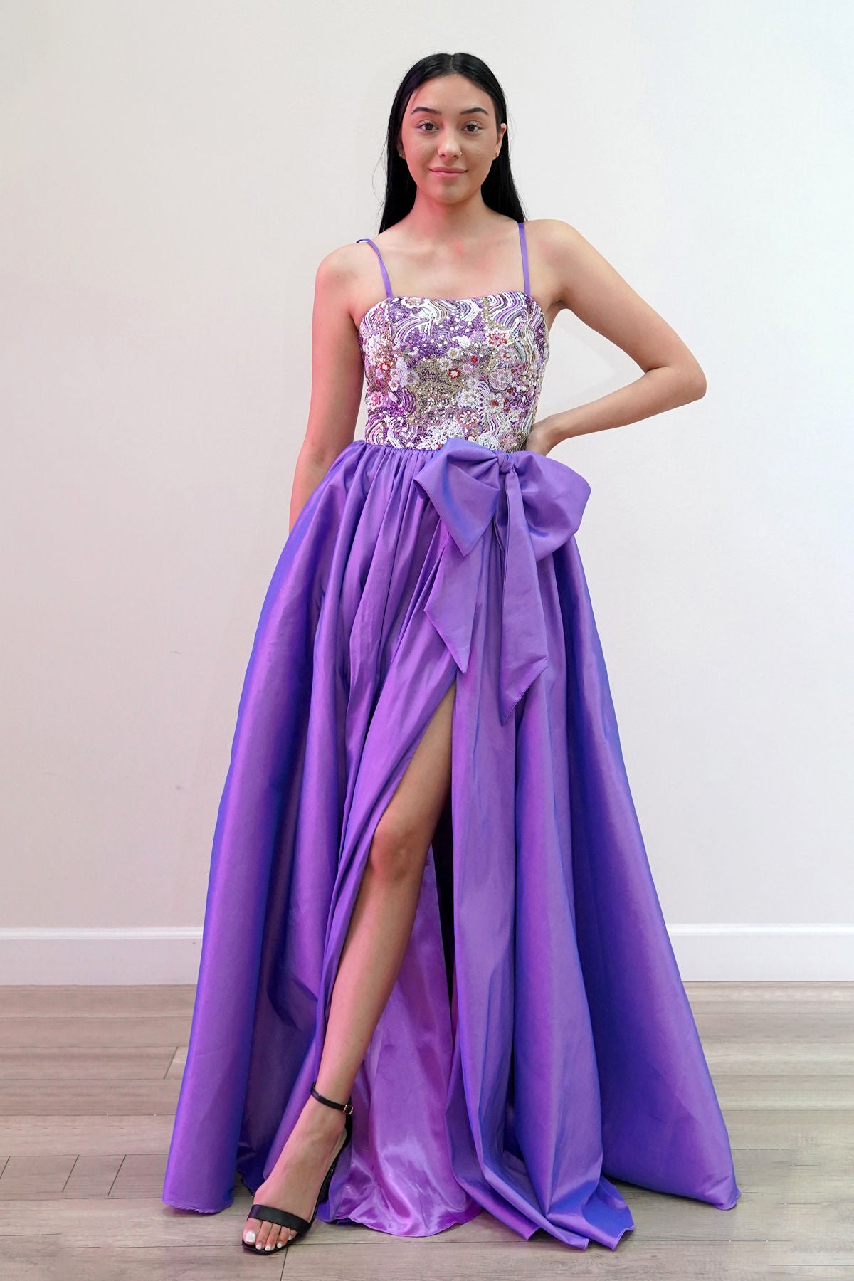 Light Purple Sweetheart Floor-Length Satin Formal Gown with High Slit Juliet JT2701A