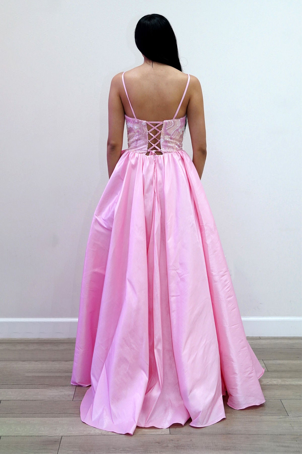 Baby Pink Sweetheart Floor-Length Satin Formal Gown with High Slit Juliet JT2701A