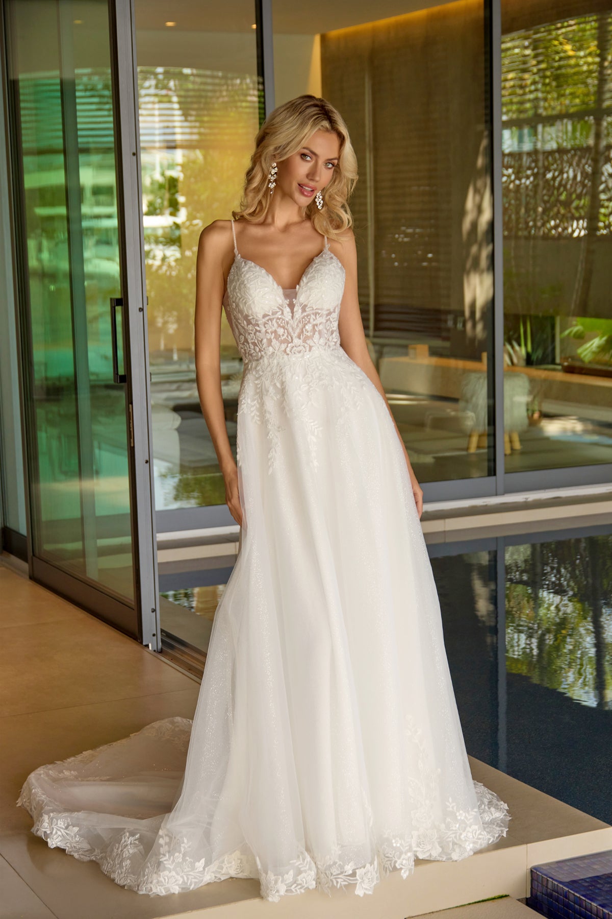 Wedding Dresses Long A Line Lace Bridal Wedding Dress Juliet JT2633LW Off White
