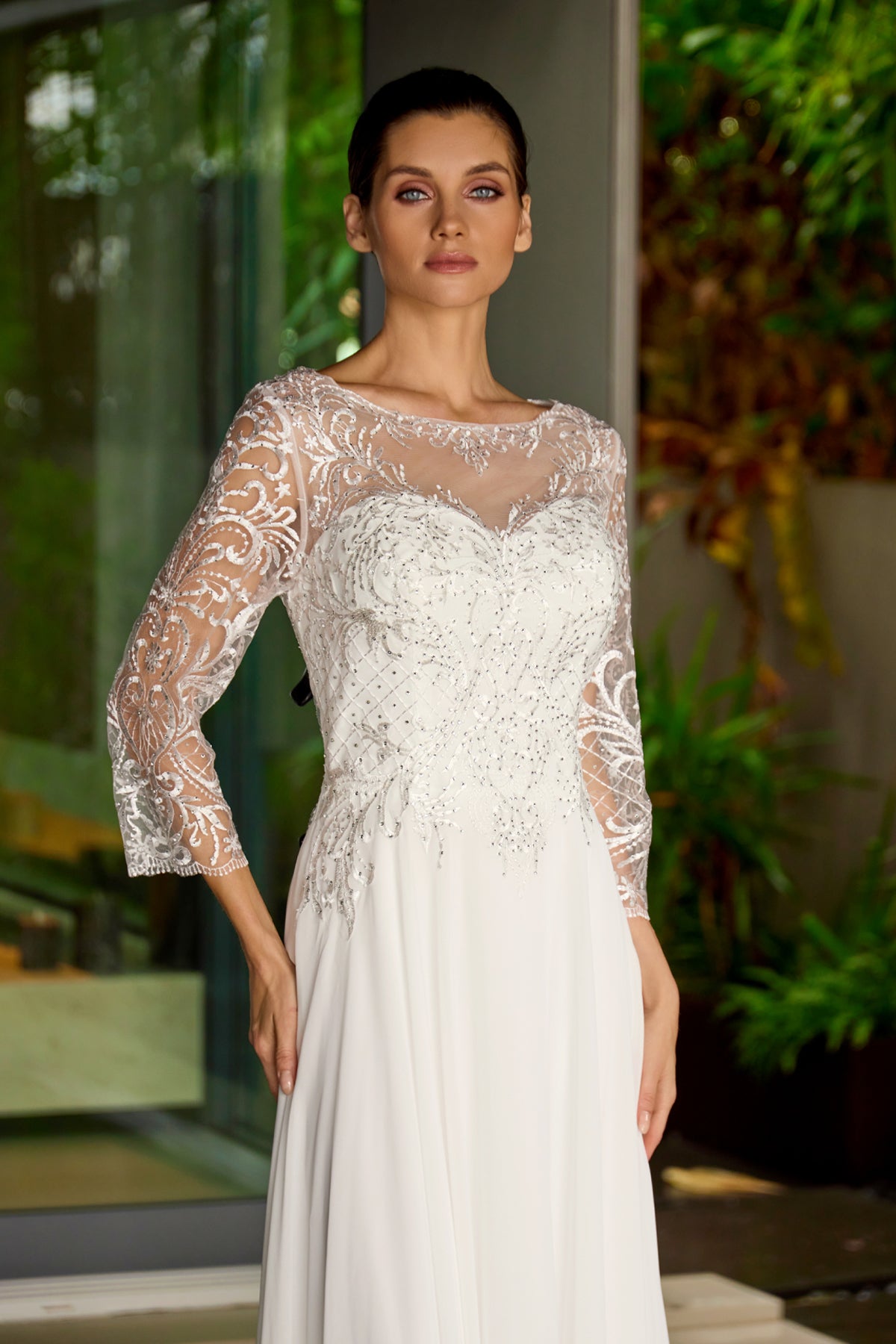 Wedding Dresses Lace Long Beaded Wedding Dress Juliet M11-W Off White