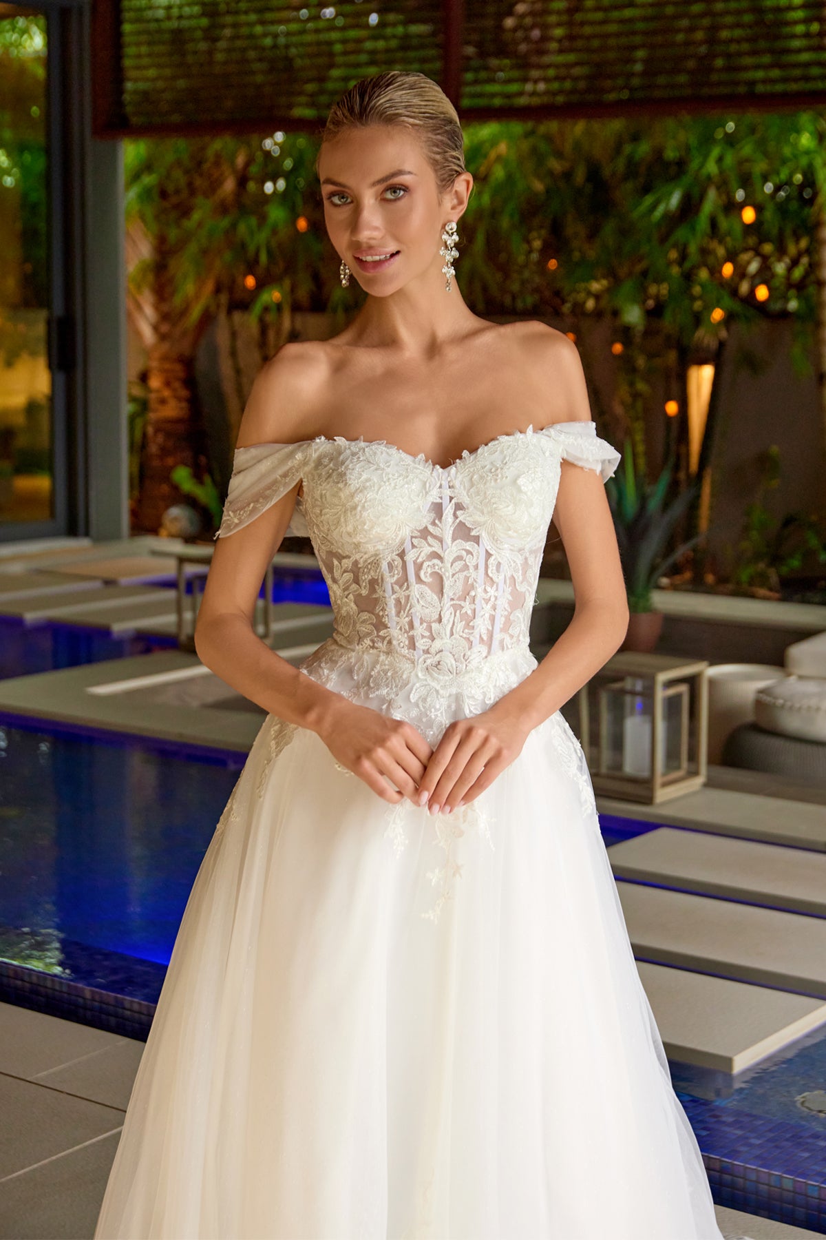 Wedding Dresses Long Corset Lace Applique Wedding Dress Juliet JT2634LW Off White