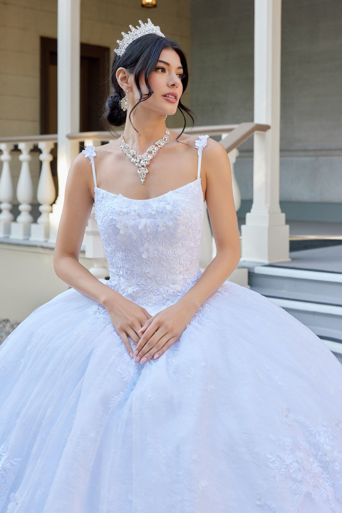Wedding Dresses Long Corset 3D Floral Lace Wedding Dress Juliet JT1496HW White