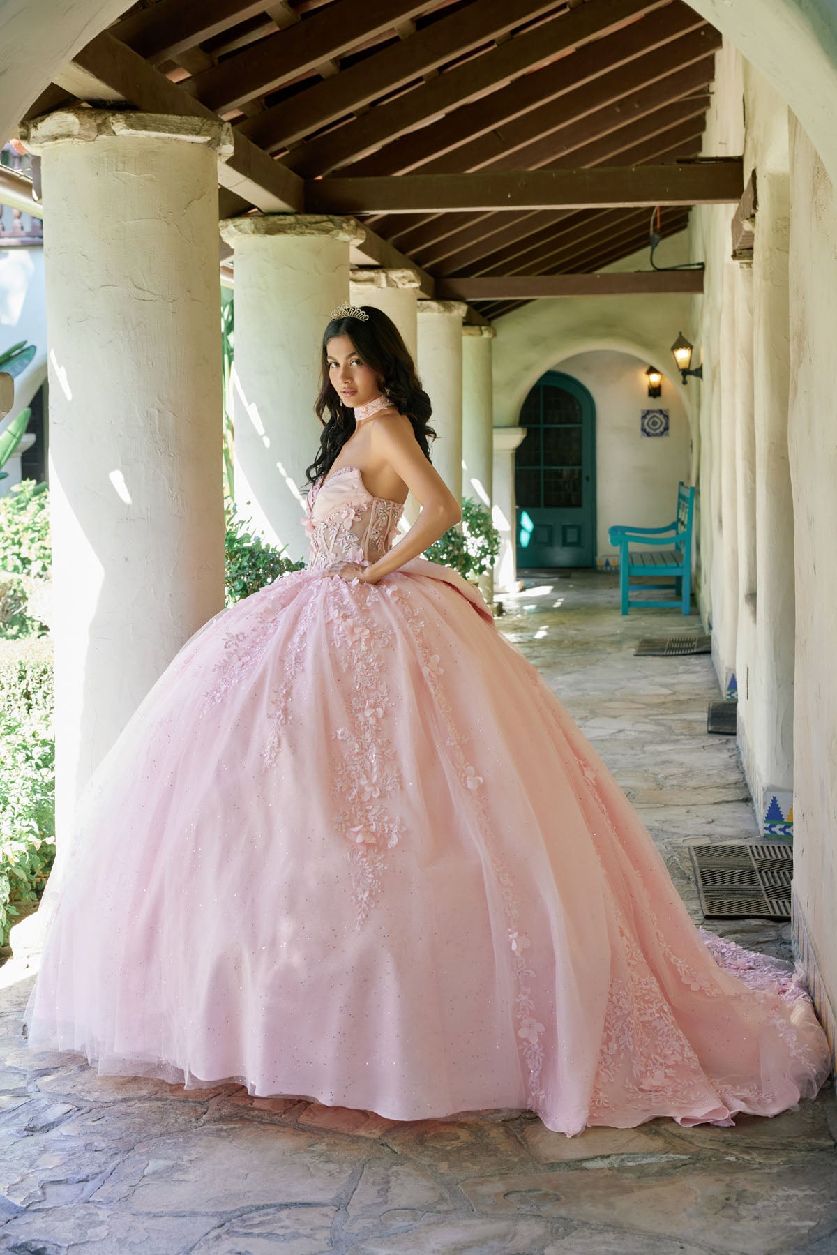 Quinceniera Dresses Long Ball Gown Floral Applique Quinceniera Dress Juliet JT1497J Blush