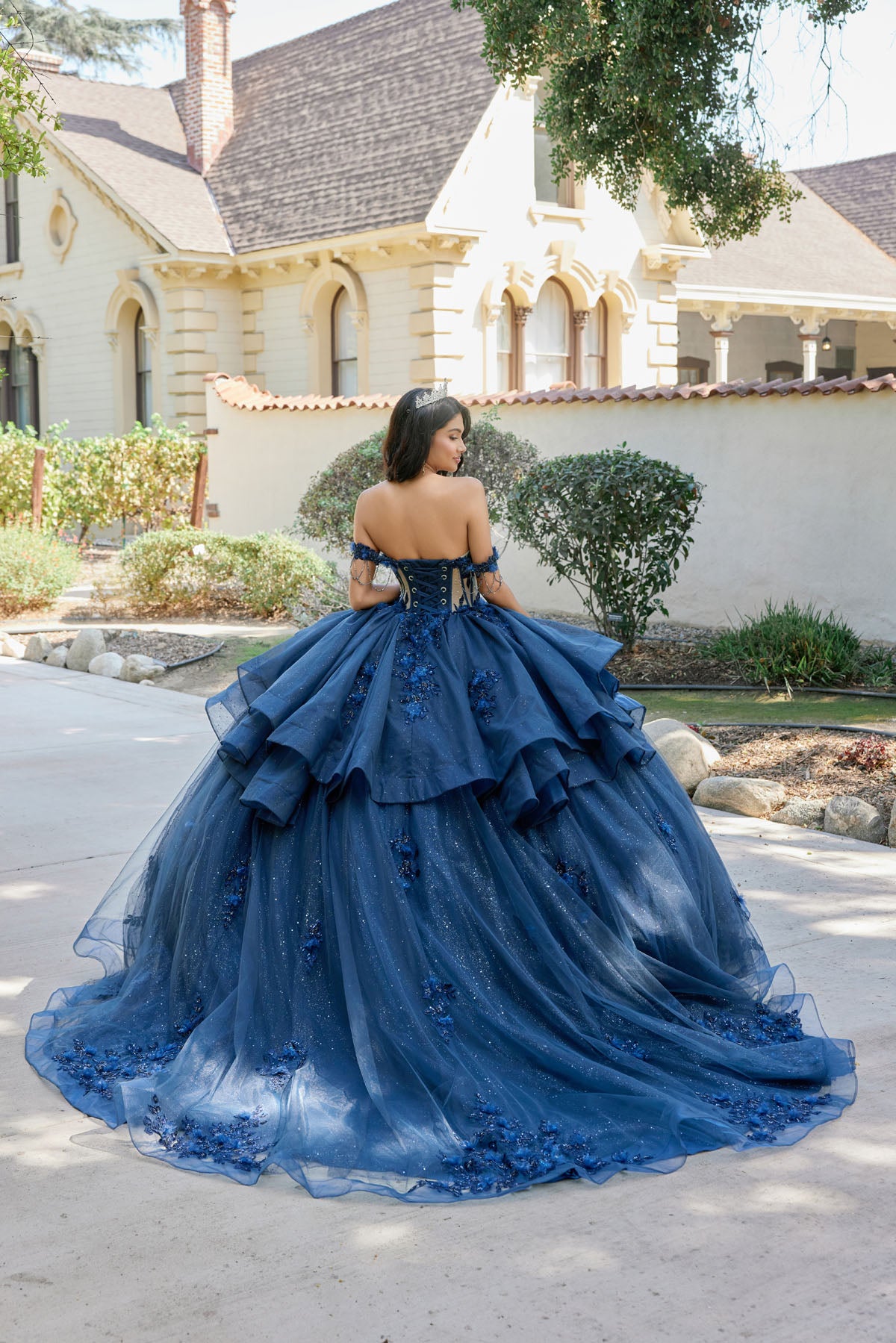 Quinceniera Dresses Long Floral Ball Gown Quinceniera Dress Juliet JT1501J Navy Blue