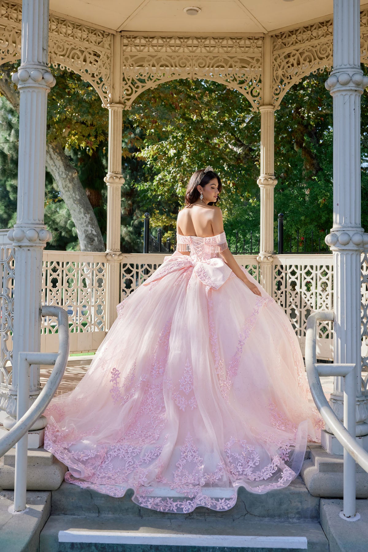 Quinceniera Dresses Long Floral Lace Corset Quinceniera Dress Juliet JT1503J Blush