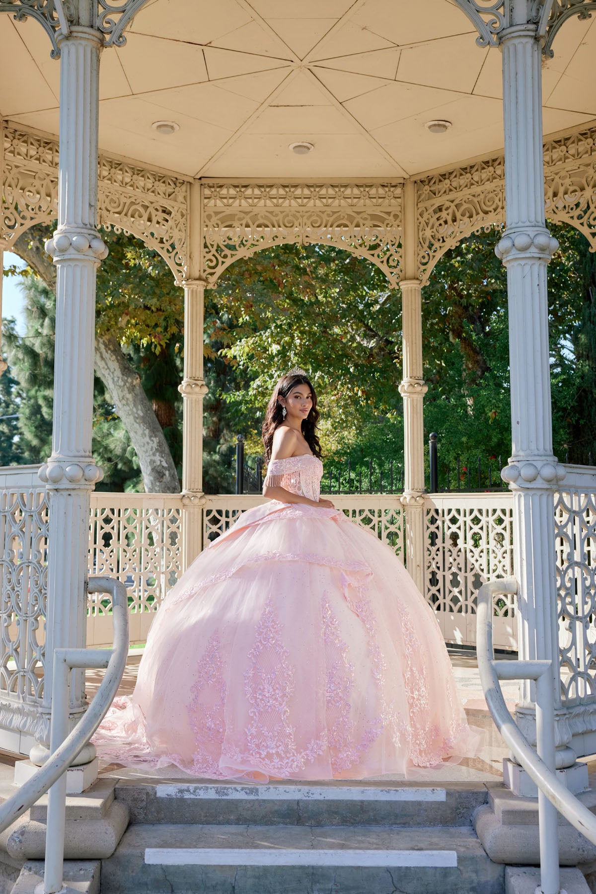 Quinceniera Dresses Long Floral Lace Corset Quinceniera Dress Juliet JT1503J Blush