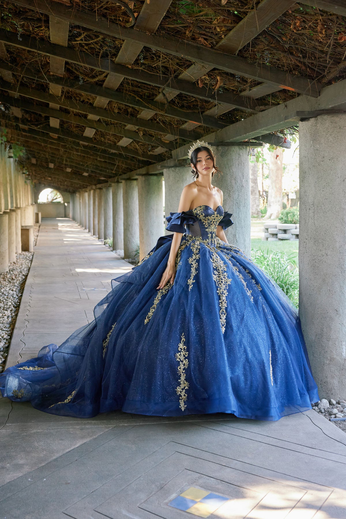 Quinceniera Dresses Long Lace Ball Gown Quinceniera Dress Juliet JT1504J Navy/Gold