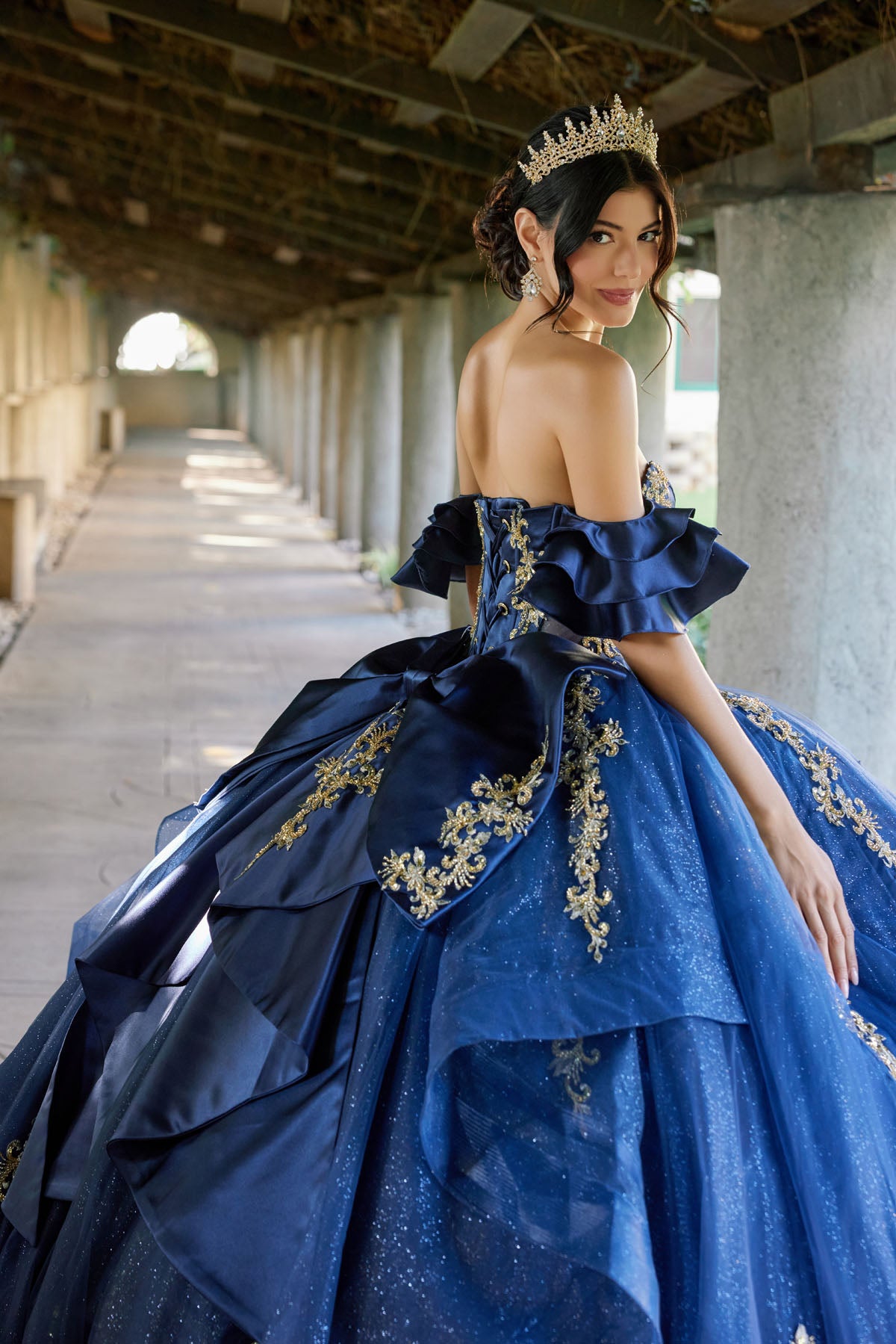 Quinceniera Dresses Long Lace Ball Gown Quinceniera Dress Juliet JT1504J Navy/Gold