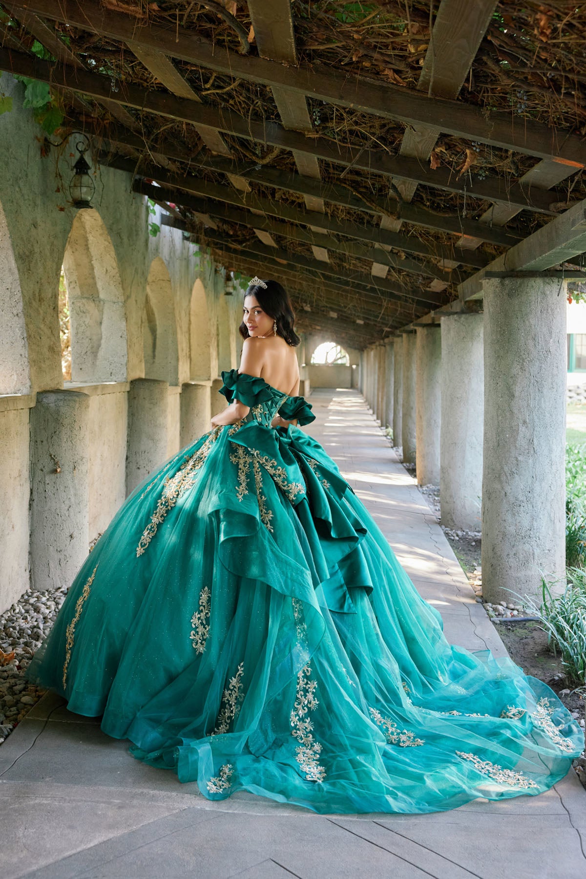 Quinceniera Dresses Long Lace Ball Gown Quinceniera Dress Juliet JT1504J Green/Gold