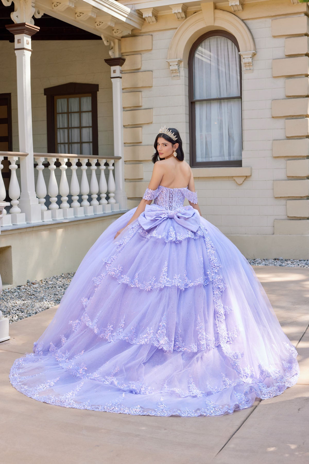 Quinceniera Dresses Long Lace Floral Corset Quinceniera Dress Juliet JT1507J Lilac