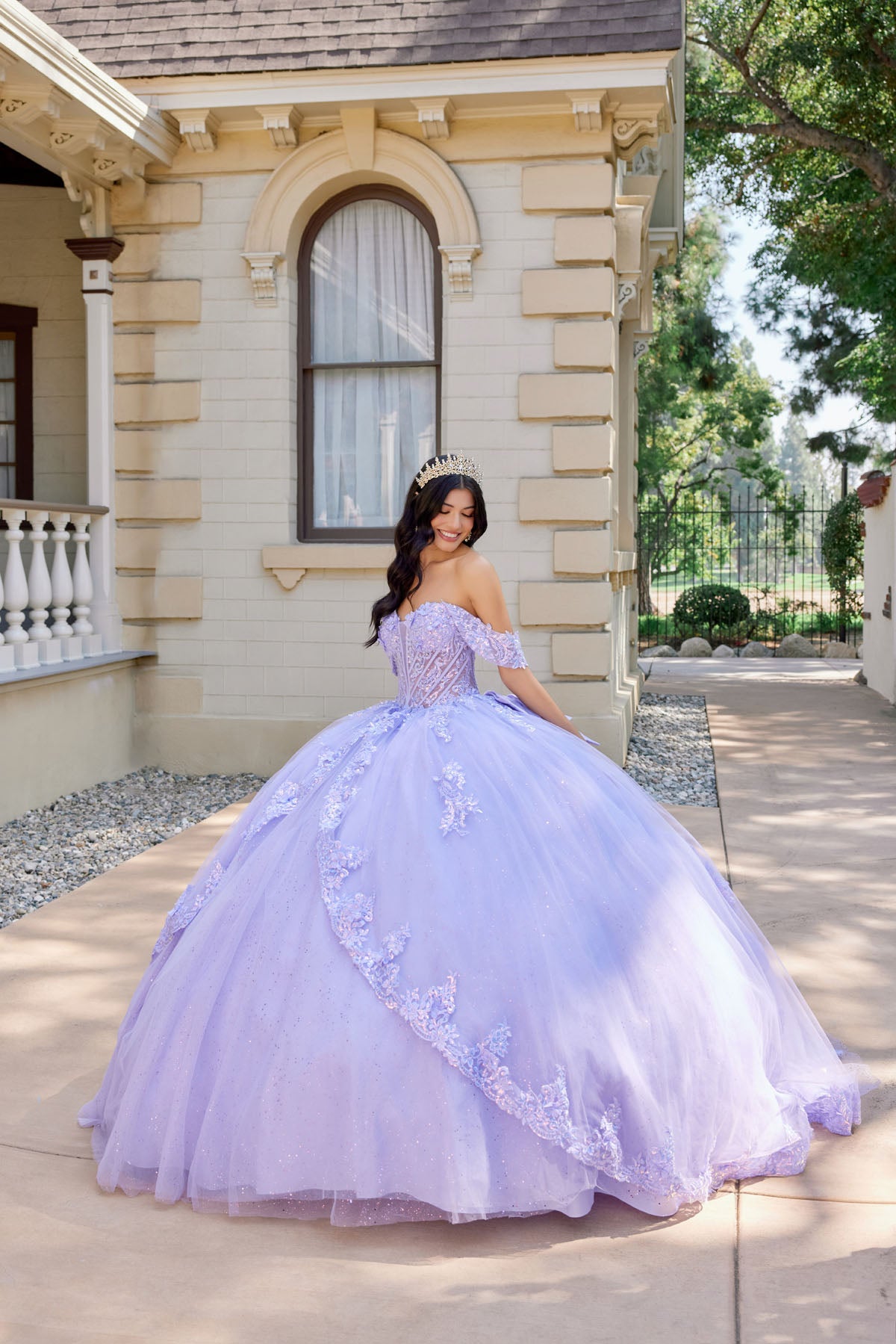 Quinceniera Dresses Long Lace Floral Corset Quinceniera Dress Juliet JT1507J Lilac