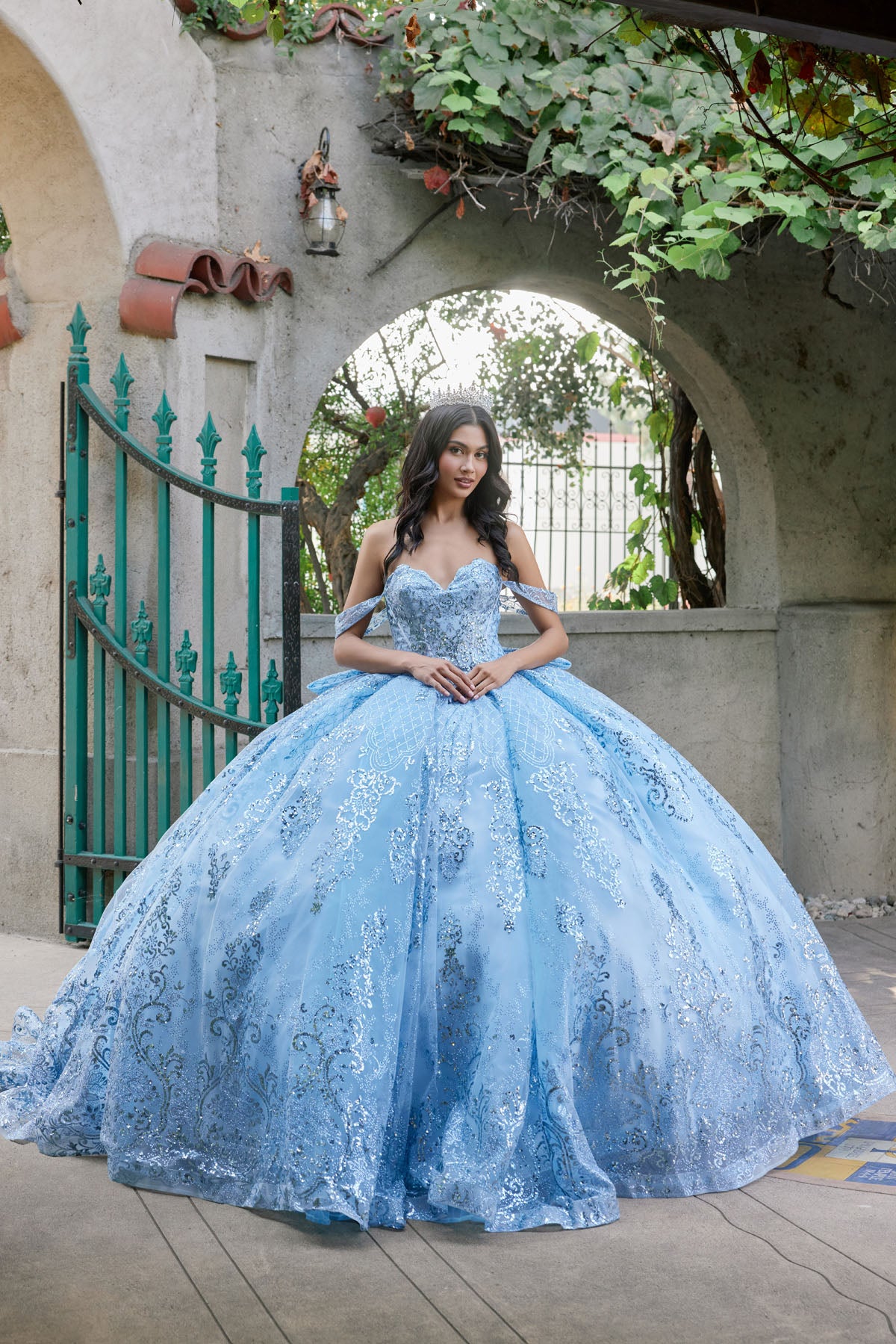 Quinceniera Dresses Long Sequin Lace Quinceniera Dress Juliet JT1510H Powder Blue
