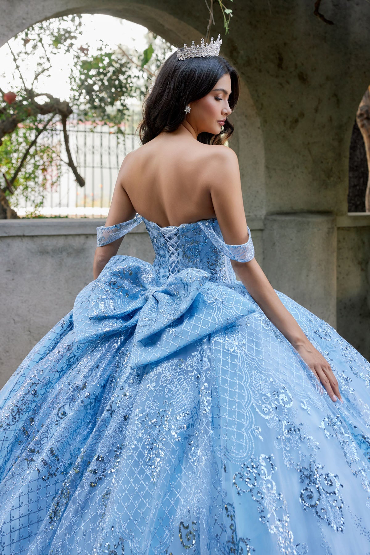 Quinceniera Dresses Long Sequin Lace Quinceniera Dress Juliet JT1510H Powder Blue