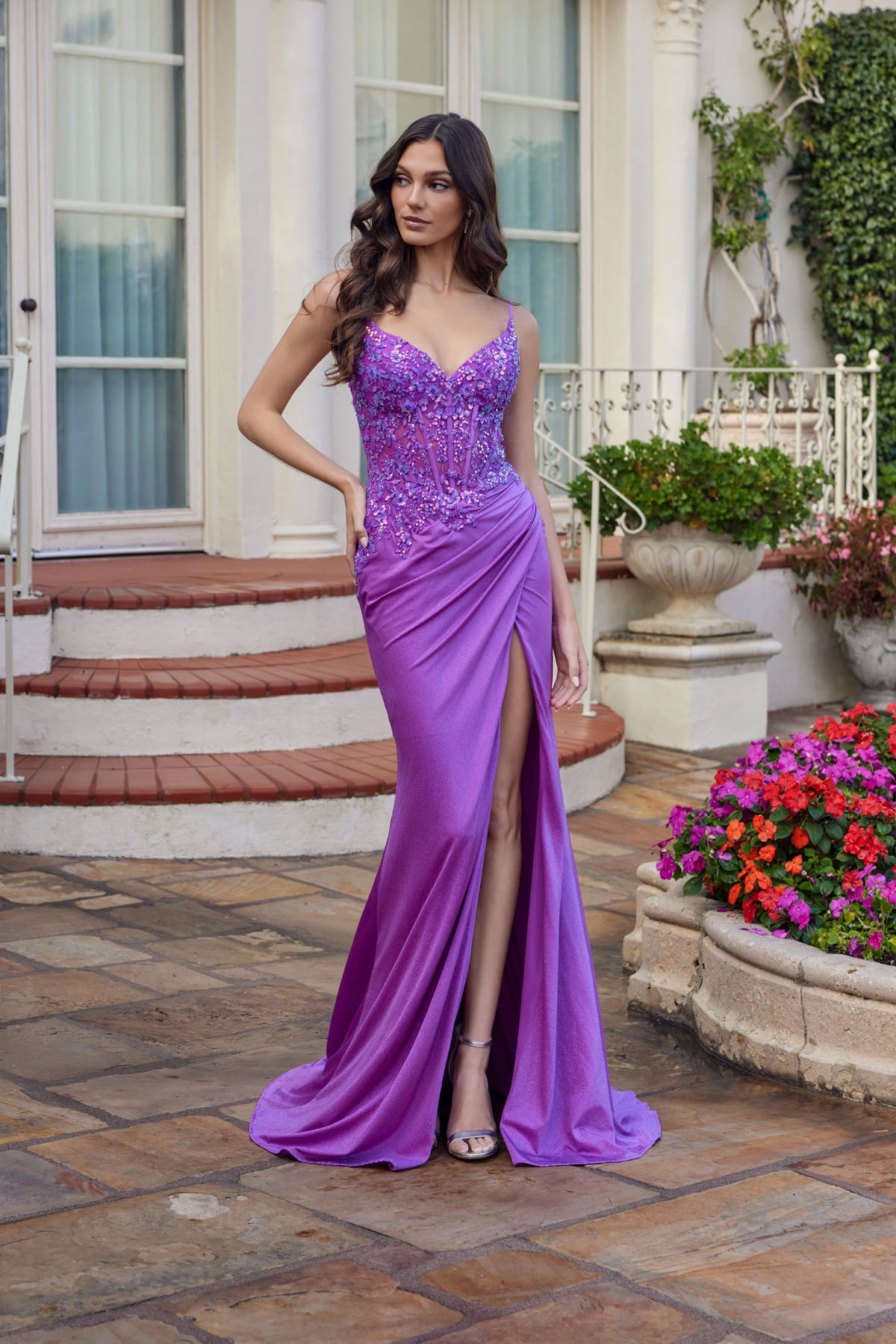 Prom Dresses Floral Long Formal Fitted Evening Prom Dress Magenta