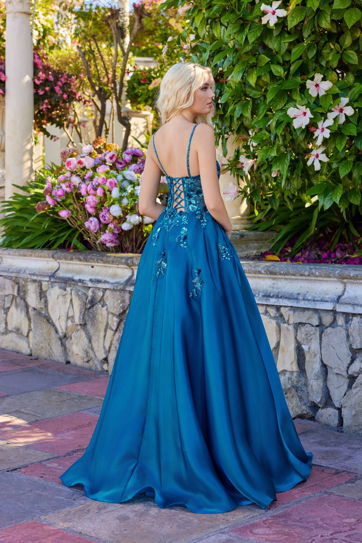 Prom Dresses Evening Long Formal 3D Floral Prom Dress Teal