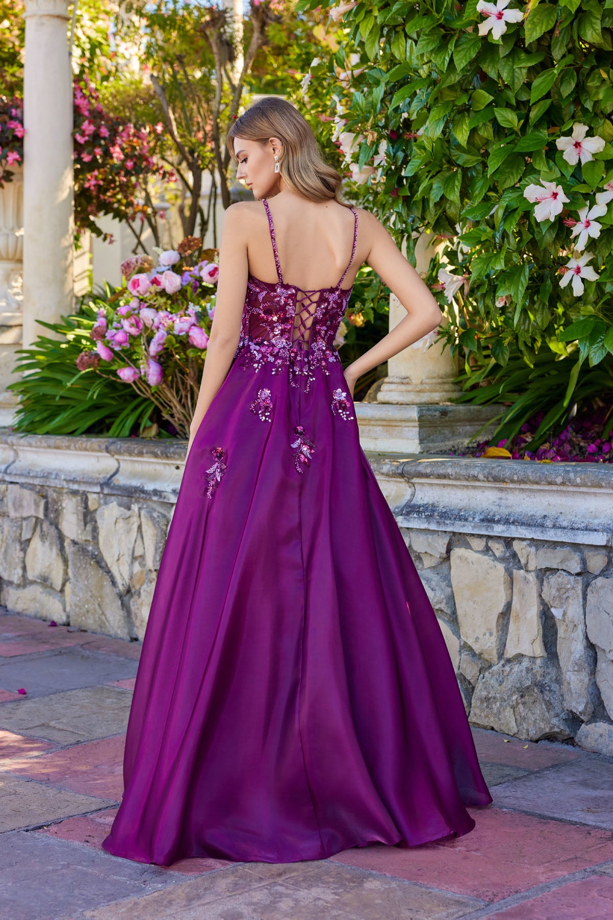 Prom Dresses Evening Long Formal 3D Floral Prom Dress Wine