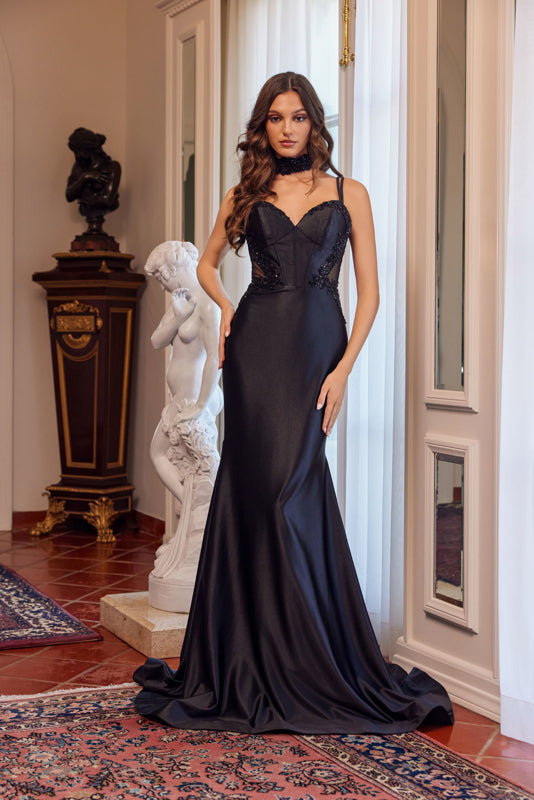 Prom Dresses Long Formal Corset Beaded Mermaid Prom Dress Black