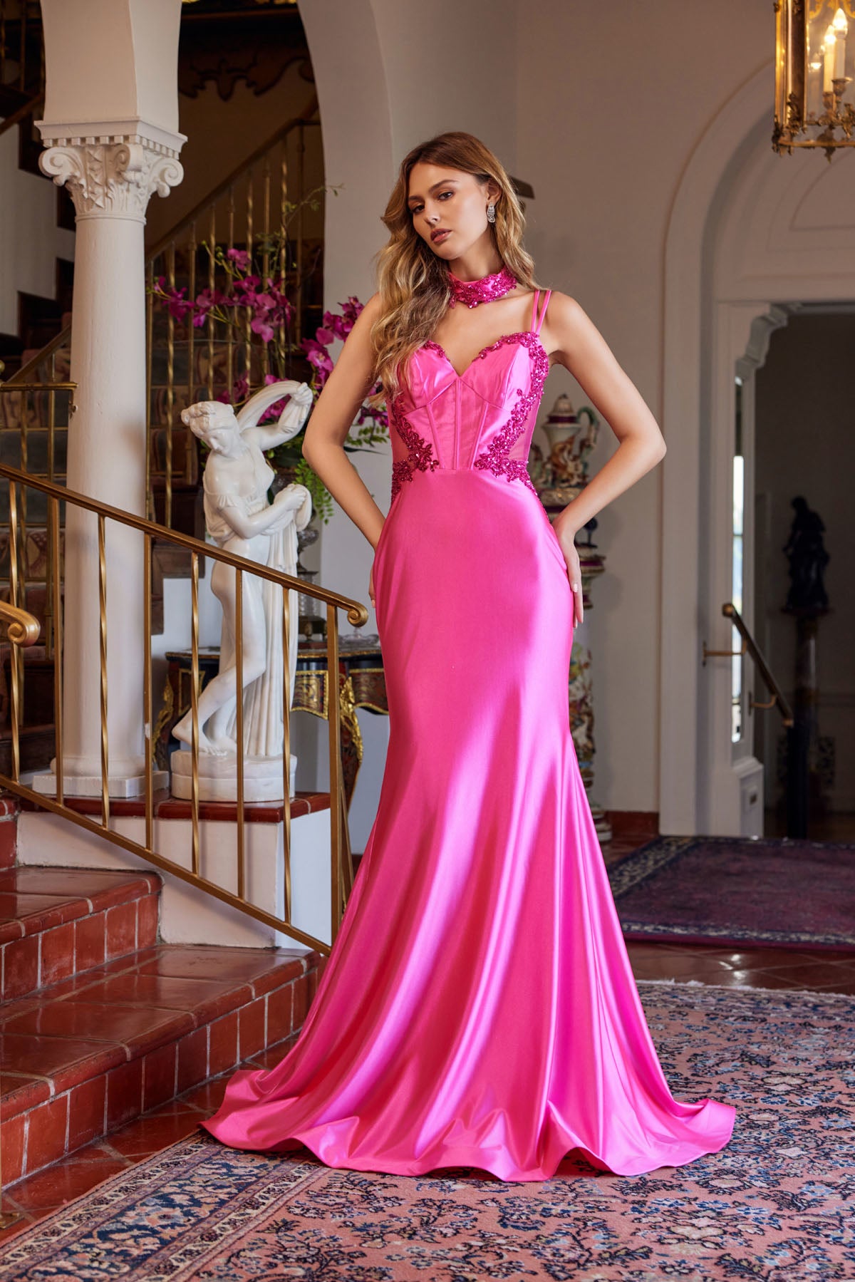 Prom Dresses Long Formal Corset Beaded Mermaid Prom Dress Fuchsia