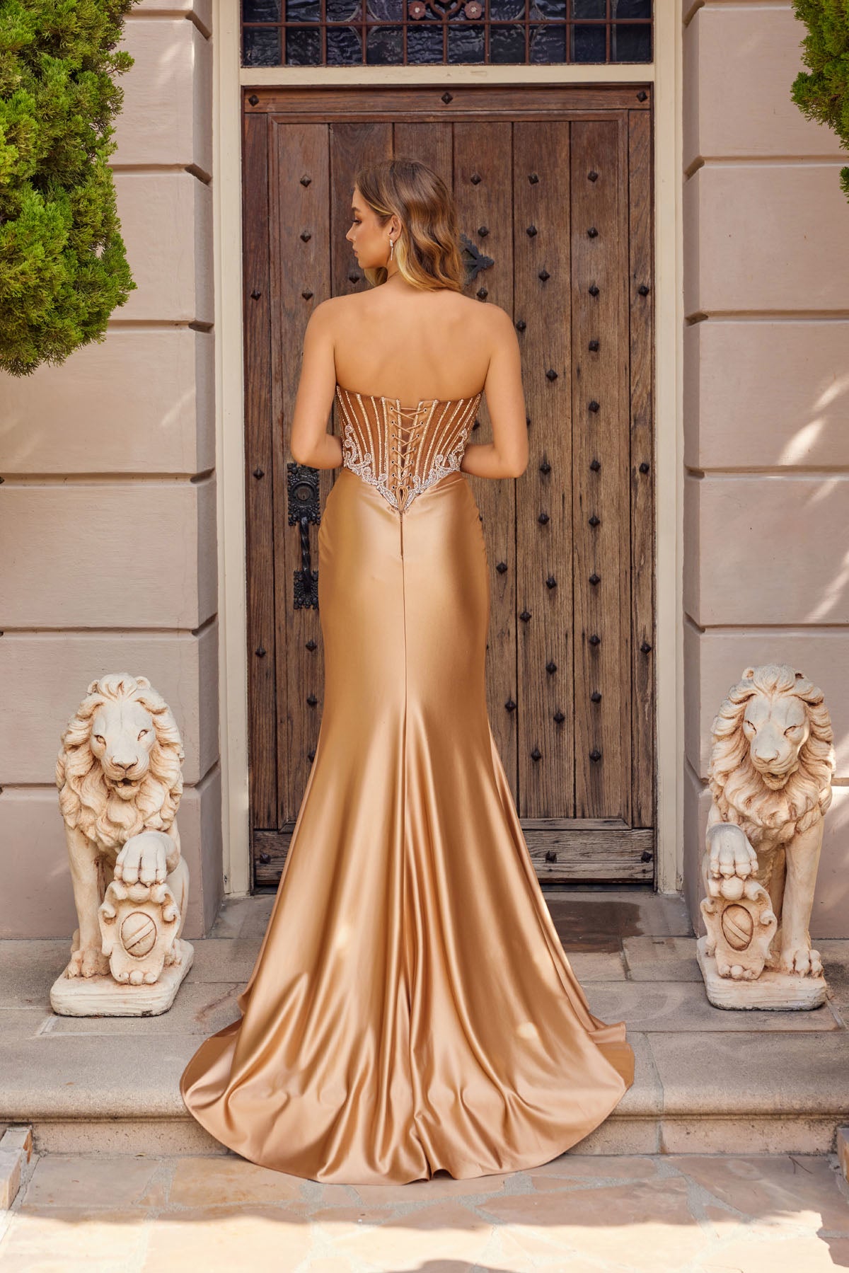 Prom Dresses Long Prom Beaded Dress - Formal Fitted Corset - Juliet JT2654K Bronze-Satin-JT2654K-Beaded