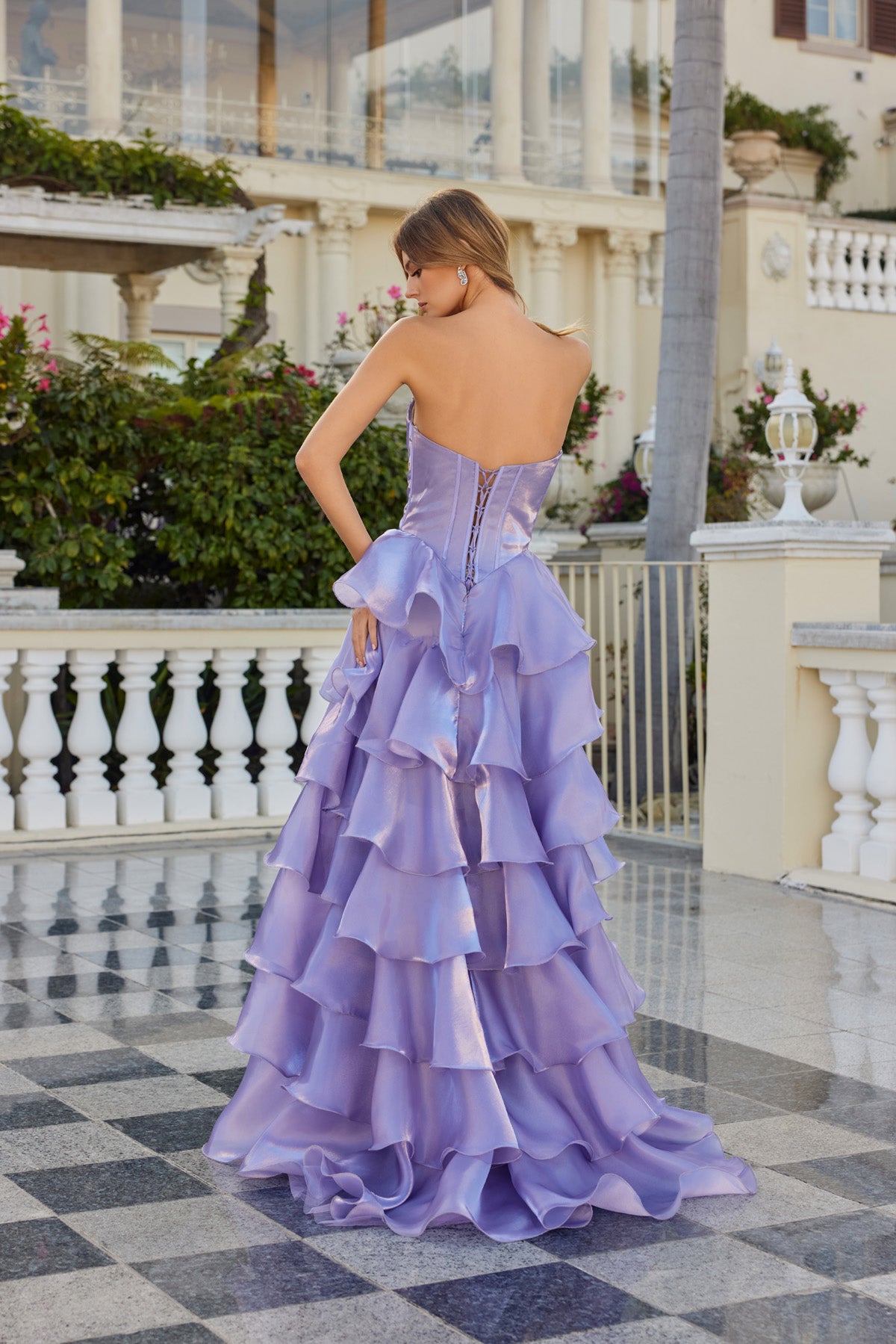 Prom Dresses Beaded Long Formal Fitted Ruffle Prom Dress Deep Lavender
