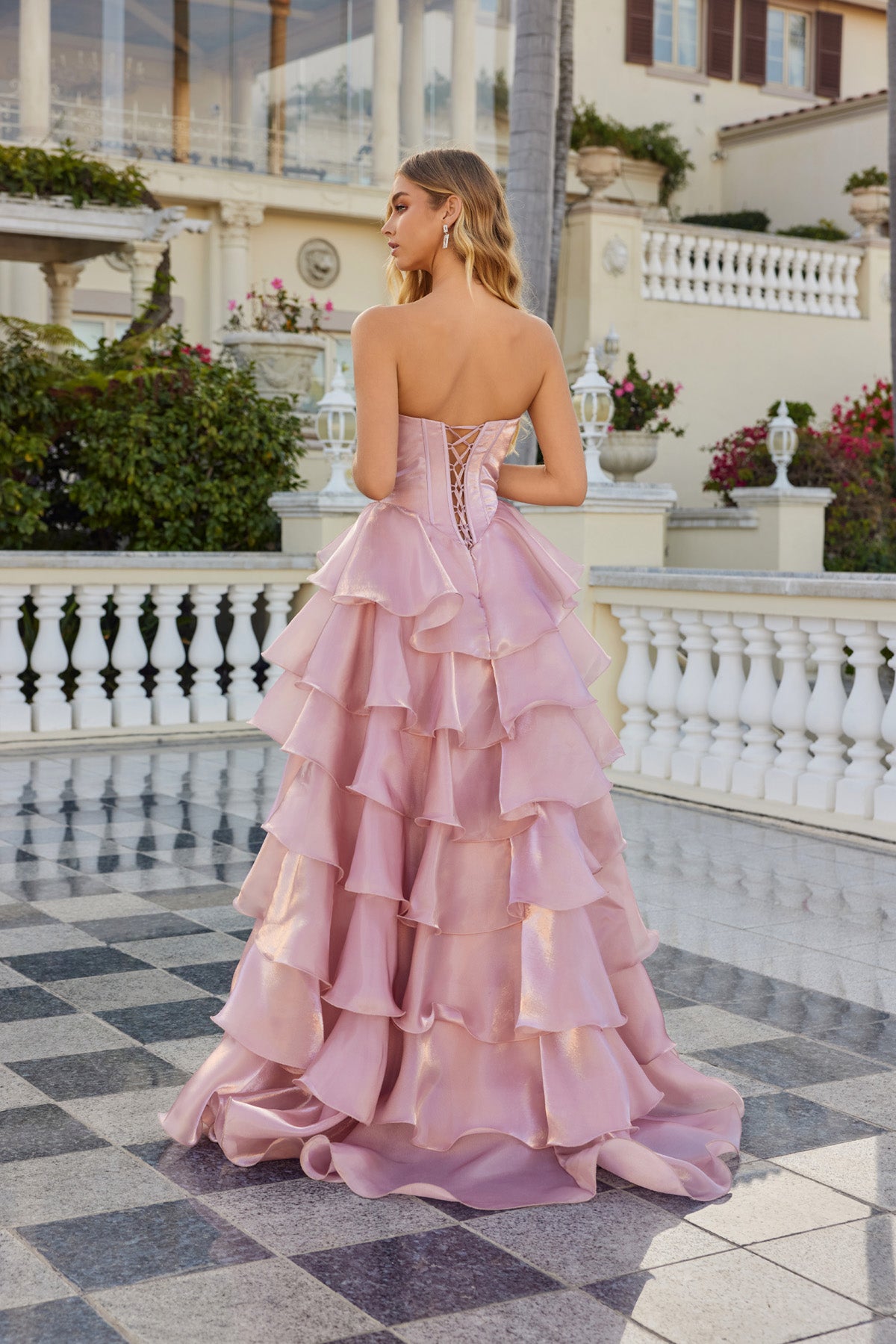 Prom Dresses Beaded Long Formal Fitted Ruffle Prom Dress Dusty Rose