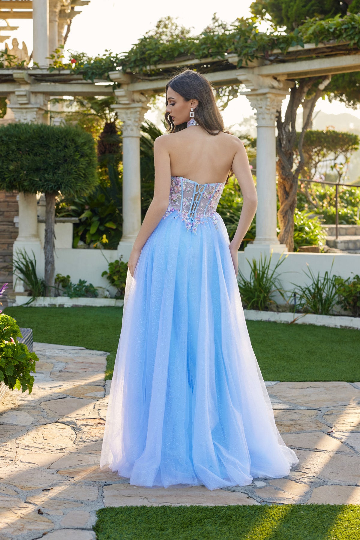 Prom Dresses A Line 3D Floral Long Formal Ball Gown Prom Dress Perry Blue