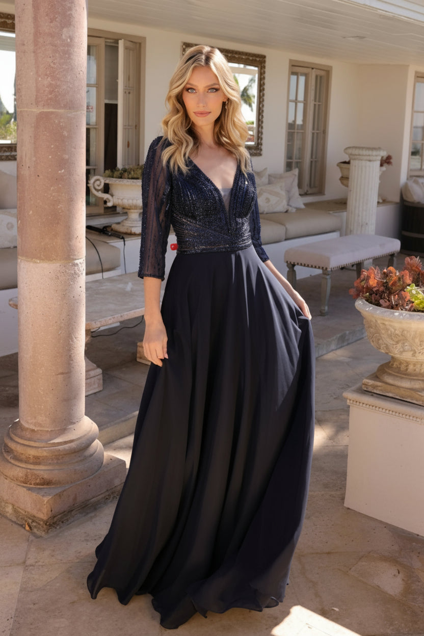 Plus Size Dresses Long Mother of the Bride Plus Size Dress Navy Blue