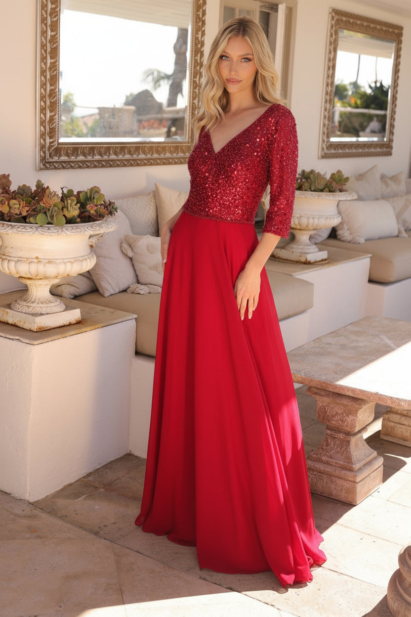 Plus Size Dresses Long Plus Size A Line Sequin Formal Dress Burgundy