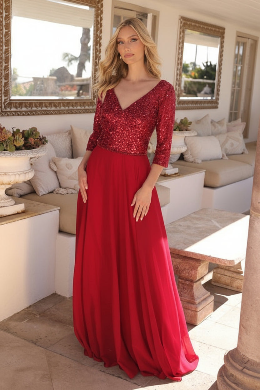 Plus Size Dresses Long Plus Size A Line Sequin Formal Dress Burgundy