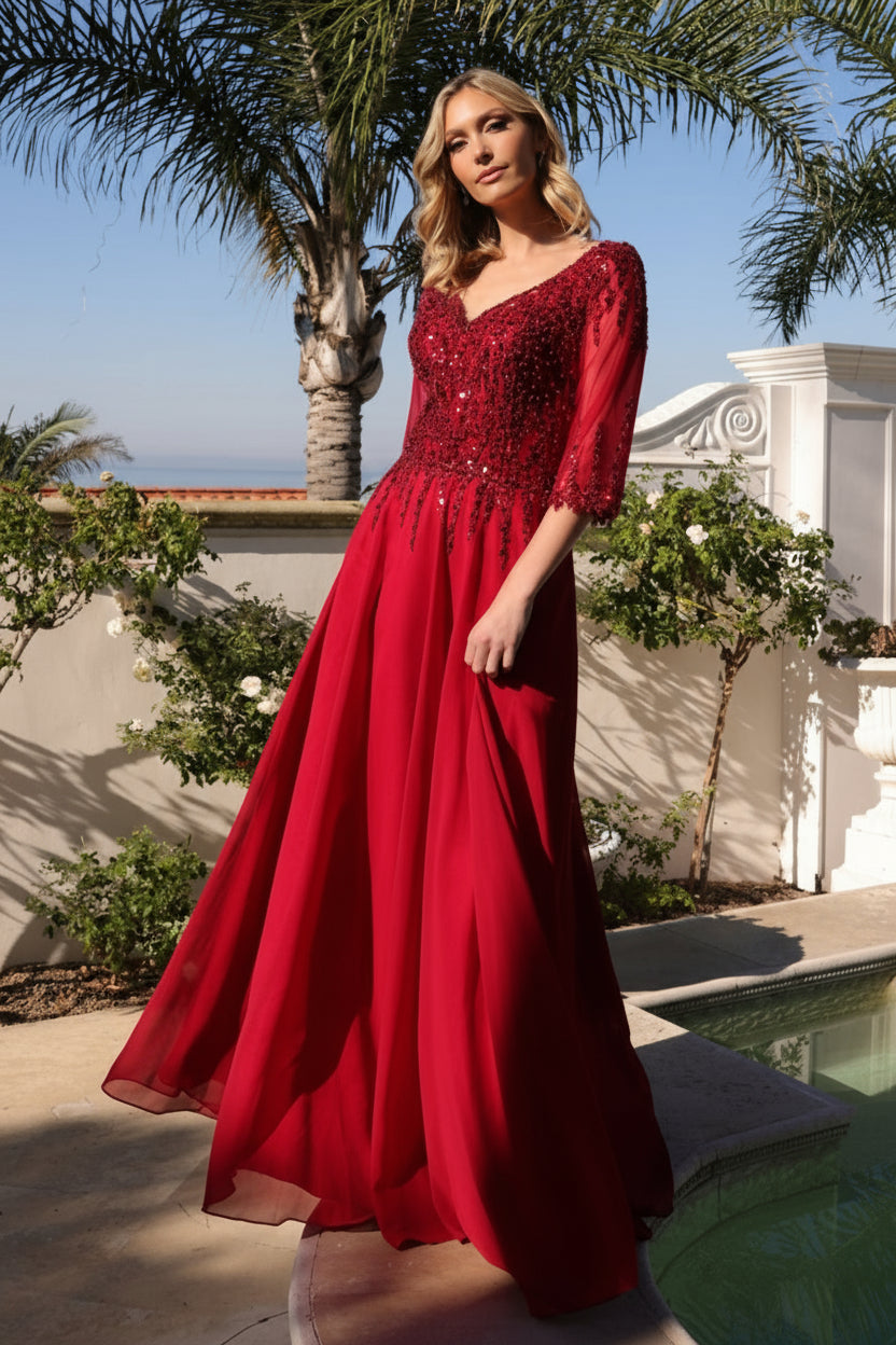 Plus Size Dresses Plus Size Long Formal Mother of the Bride Dress Burgundy