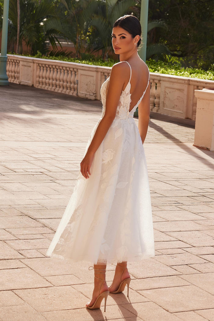 Wedding Dresses Floral Tea Length Wedding Dress White