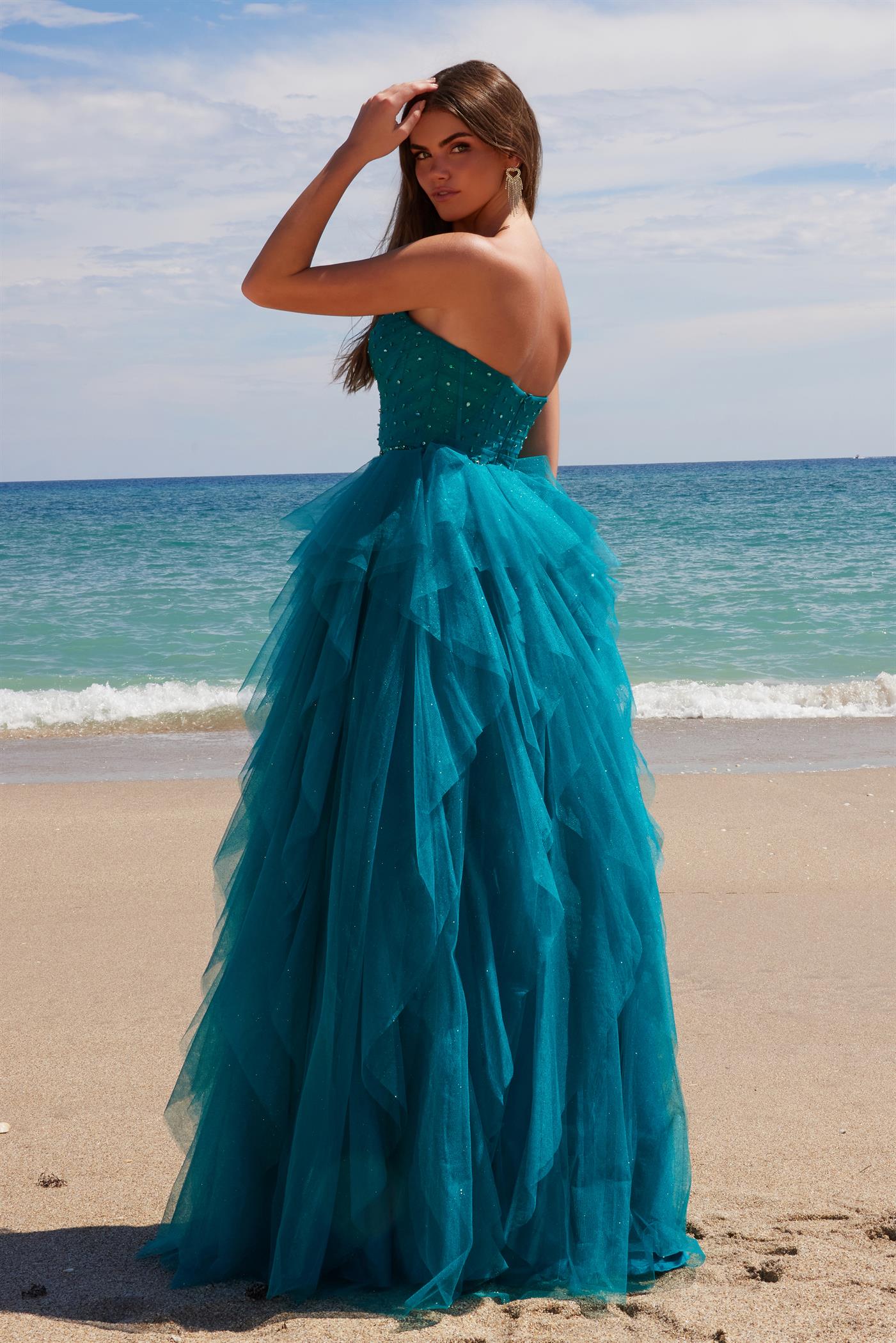 Prom Dresses Long A Line Glitter Ruffle Formal Prom Dress Teal