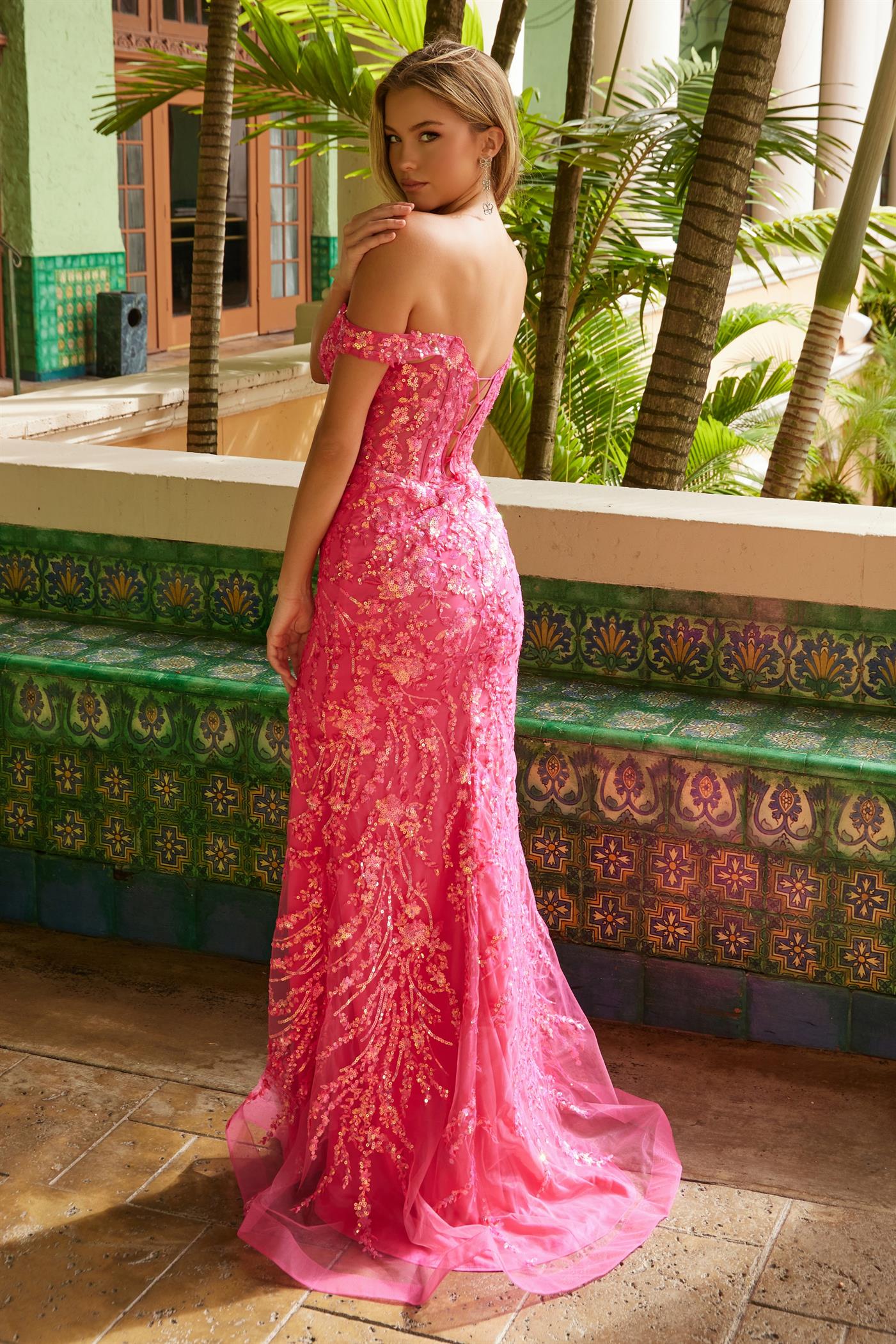 Prom Dresses Prom Long Sequin Lace Formal Dress Hot Pink