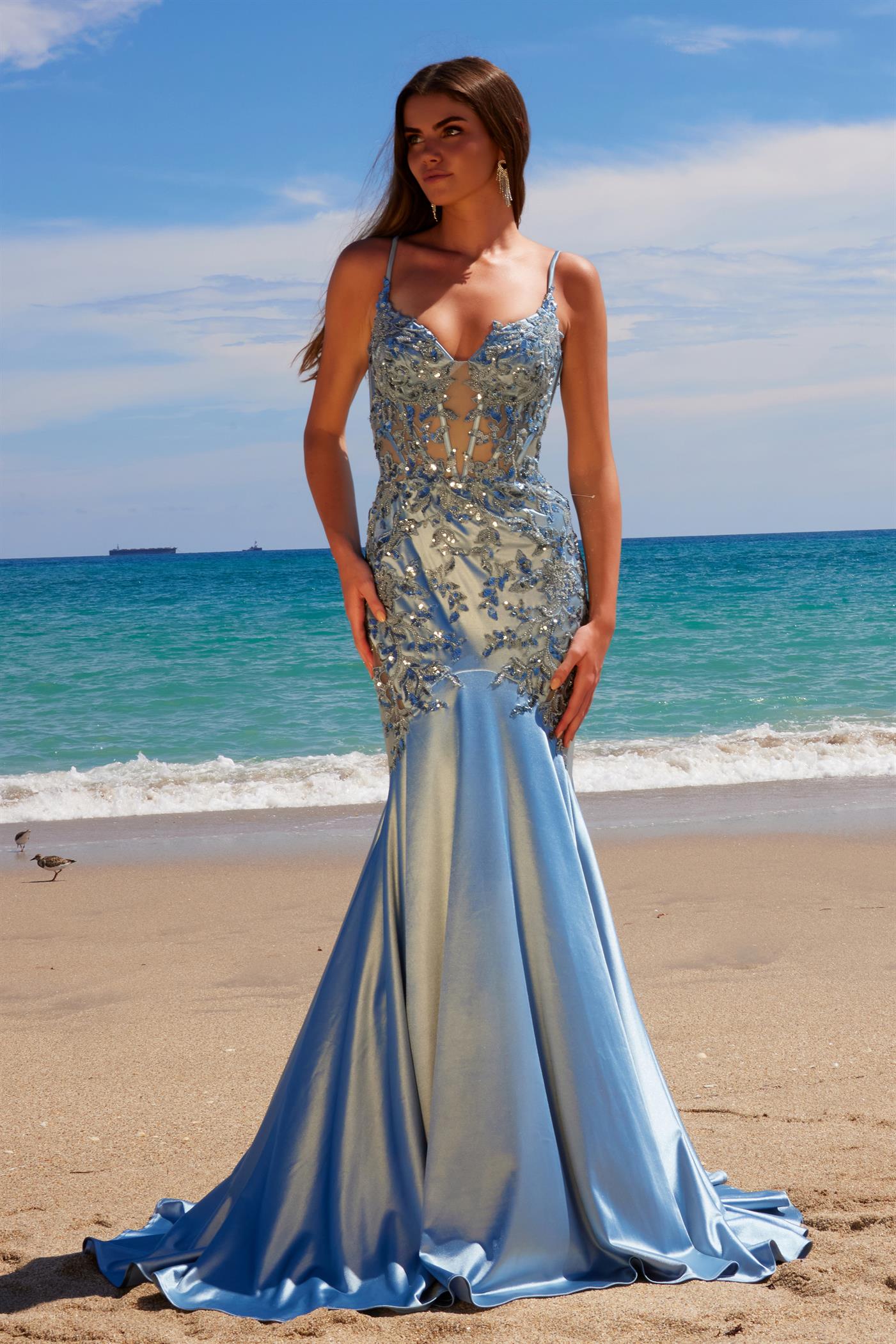 Prom Dresses Long Prom Sequin Mermaid Formal Dress Dusty Blue