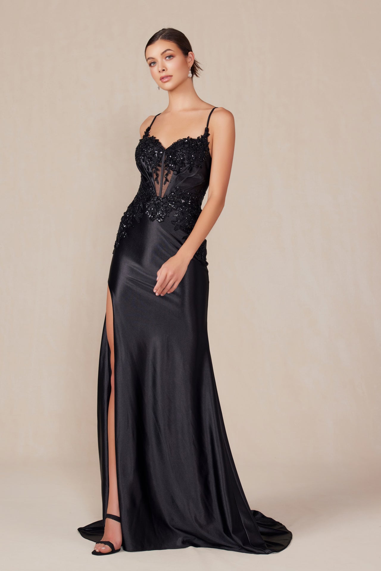 Prom Dresses Long Formal Fitted Slit Prom Dress Black