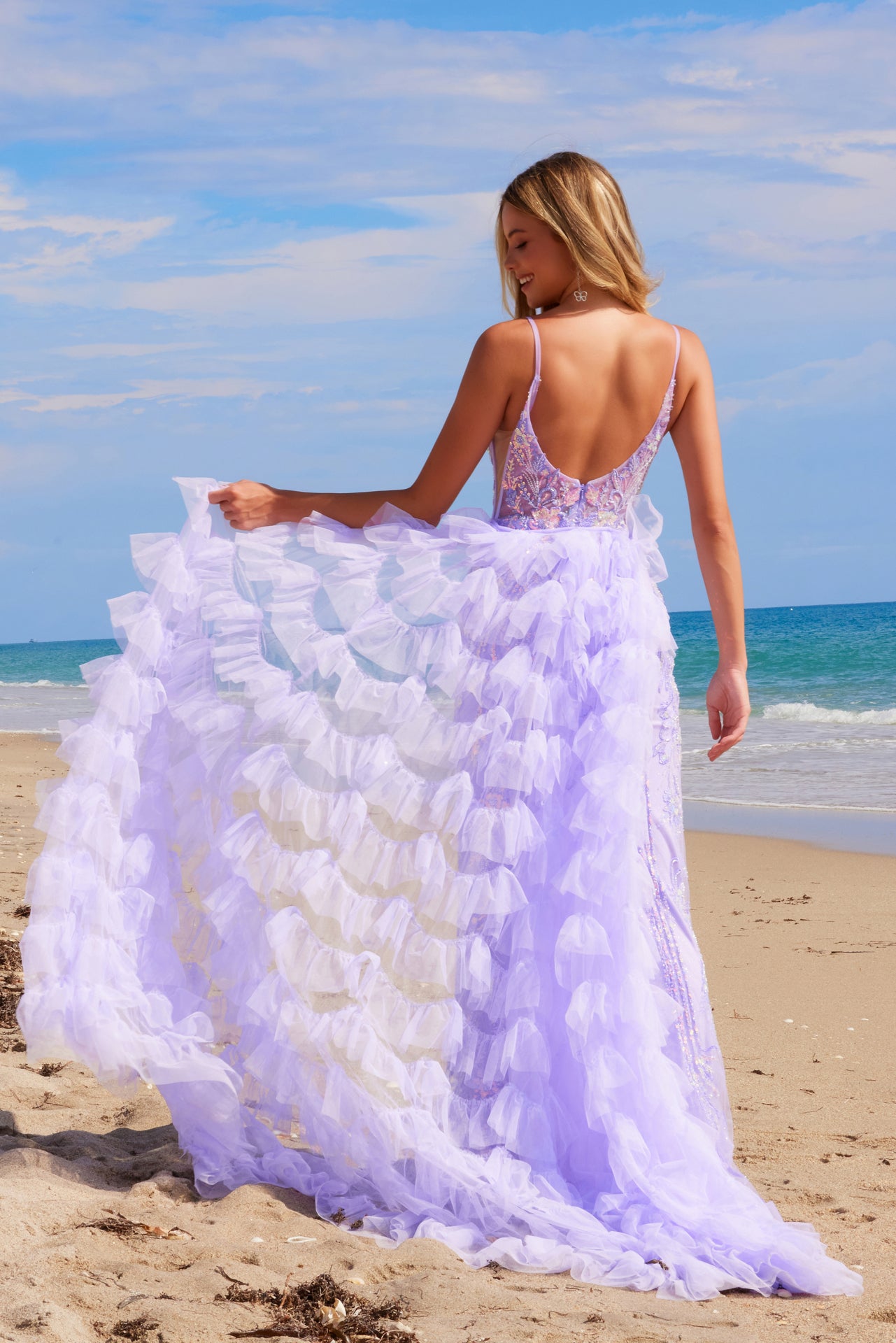 Prom Dresses Fitted Long Sequin Applique Formal Prom Dress Lilac