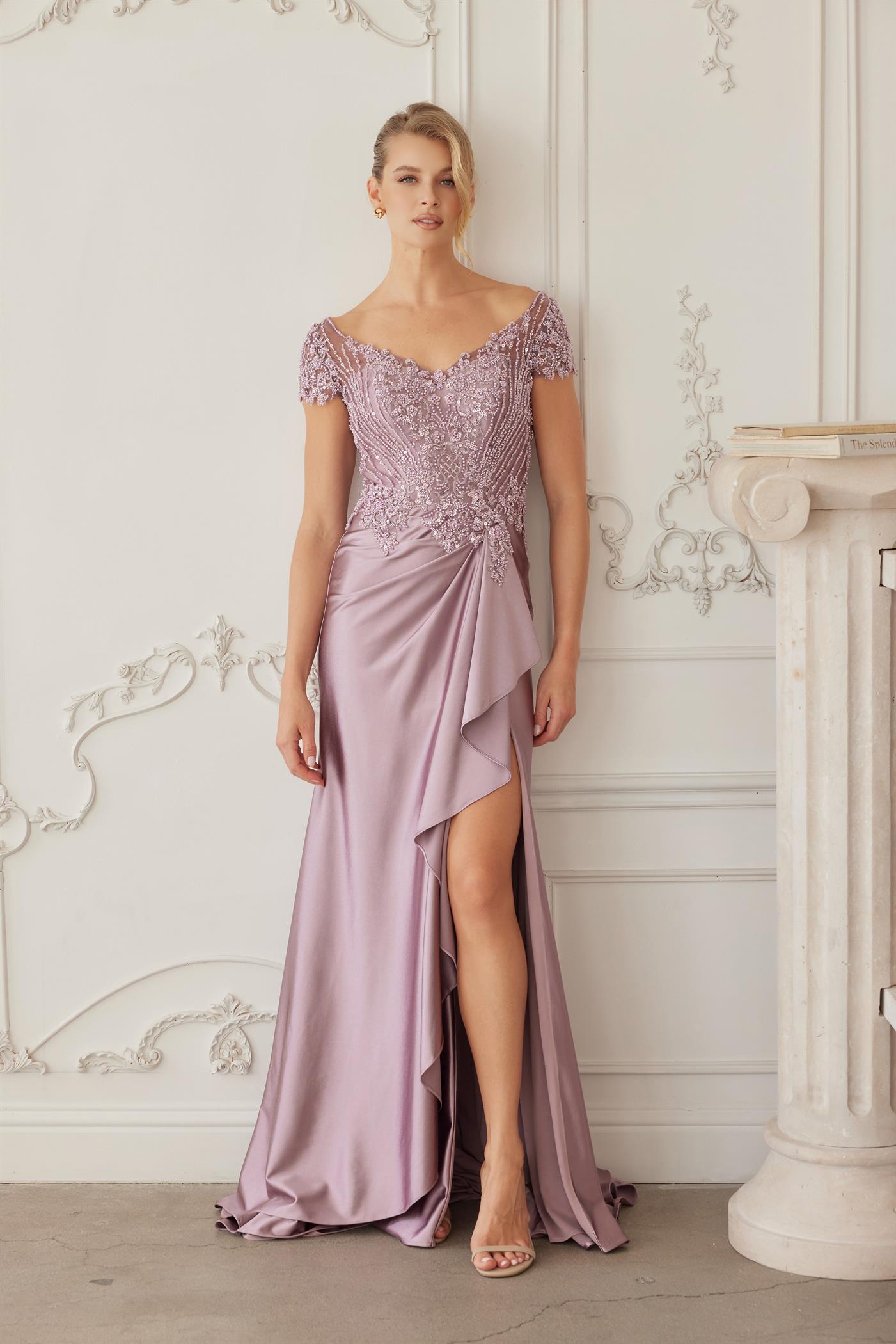 Plus Size Dresses Long Formal Beaded Mother of the Bride Dress Dusty Pink