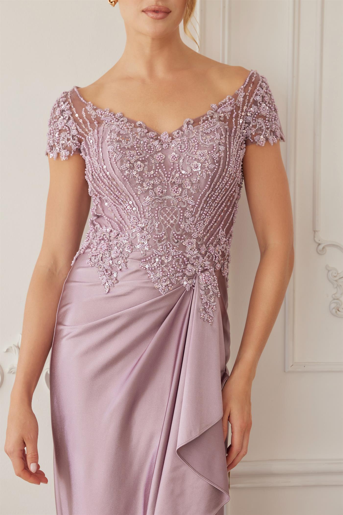 Plus Size Dresses Long Formal Beaded Mother of the Bride Dress Dusty Pink