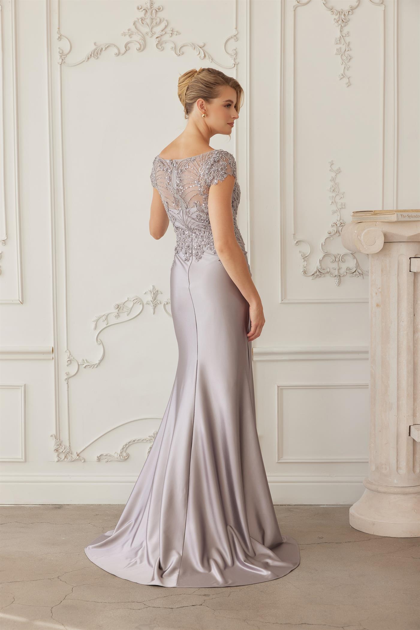 Plus Size Dresses Long Formal Beaded Mother of the Bride Dress Gray