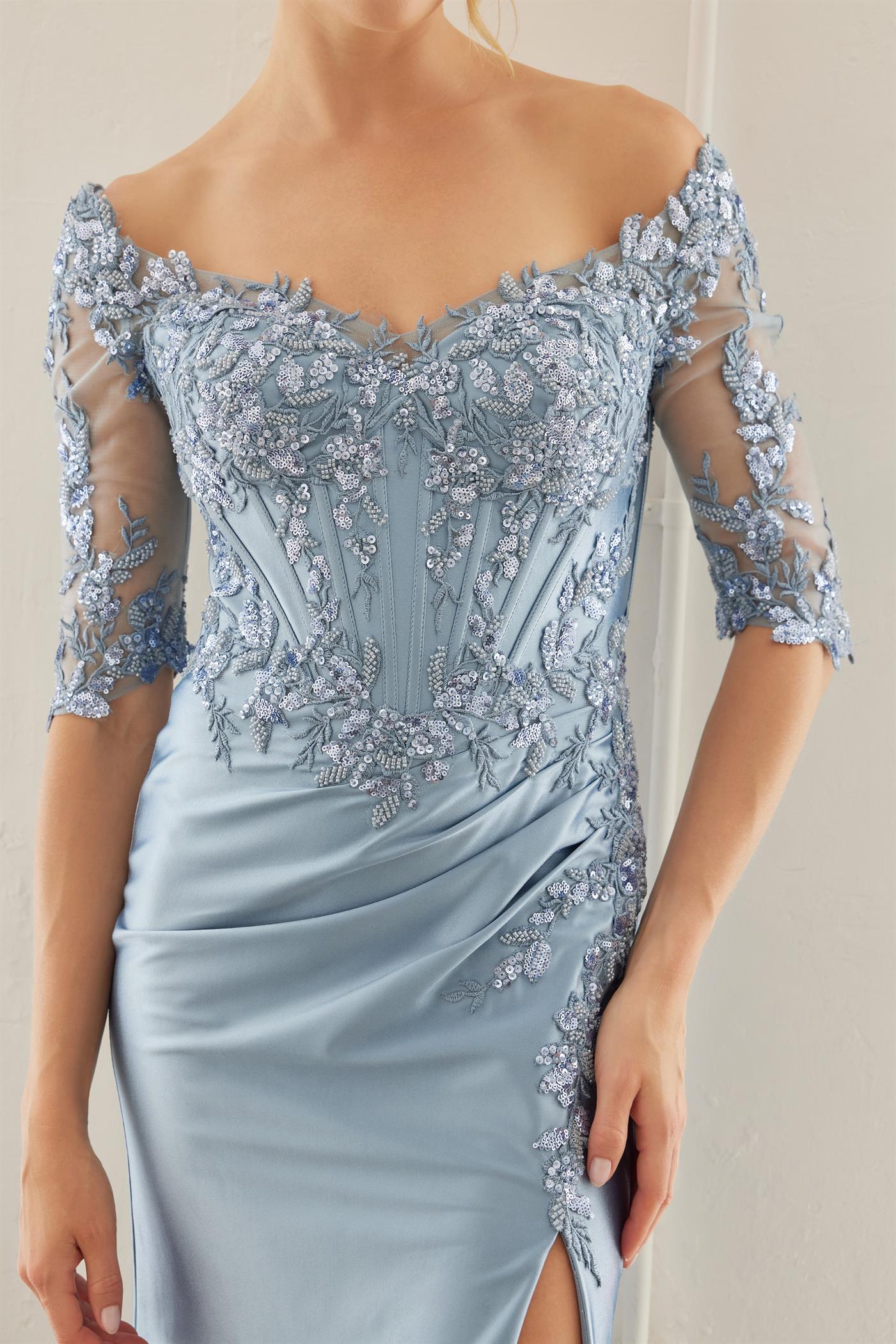 Plus Size Dresses Long Formal Lace Applique Mother of the Bride Dress Blue